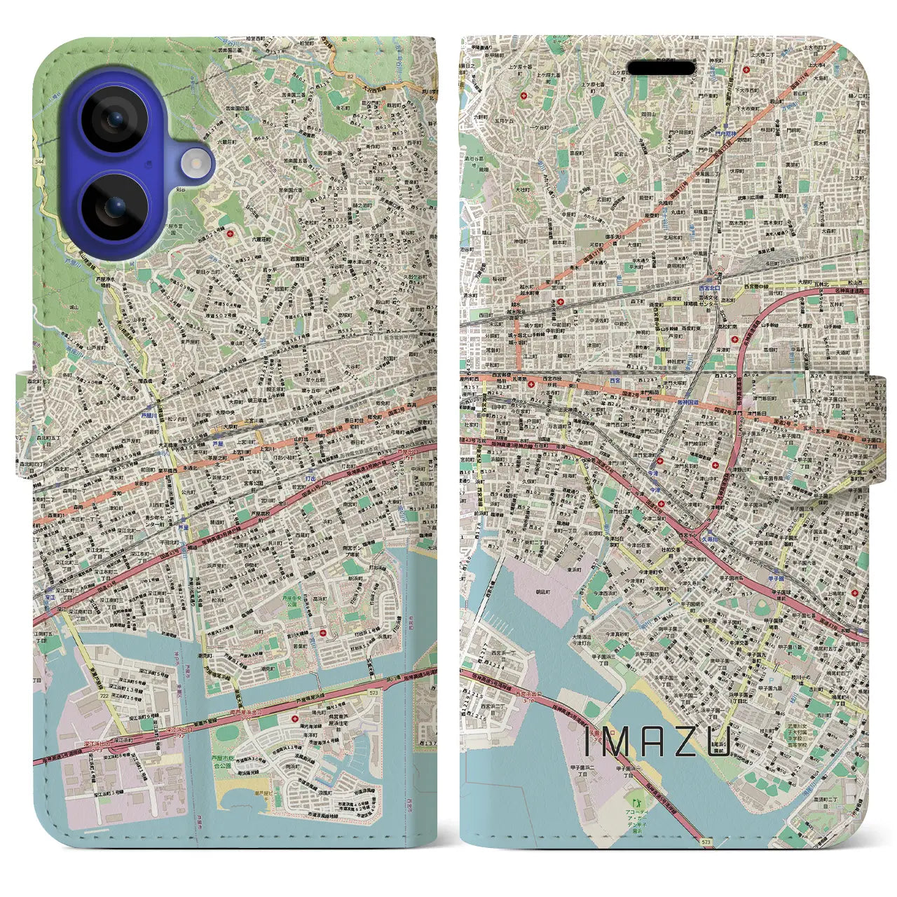 【今津(兵庫県)】地図柄iPhoneケース(手帳タイプ)