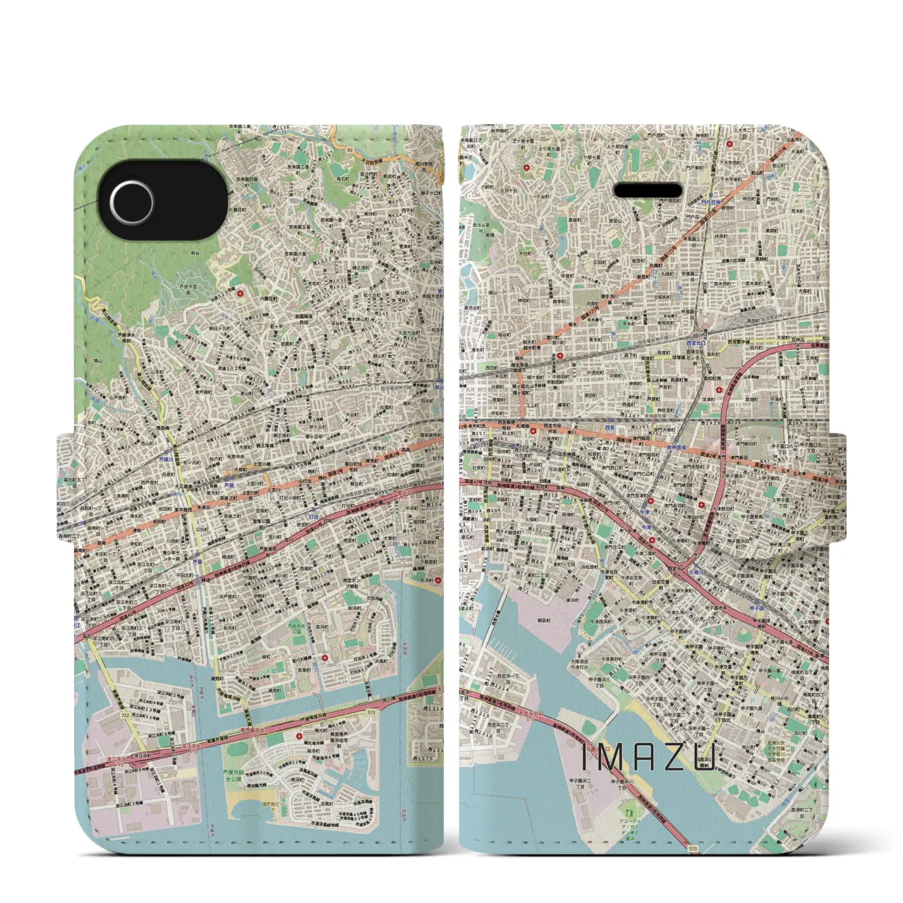 【今津(兵庫県)】地図柄iPhoneケース(手帳タイプ)
