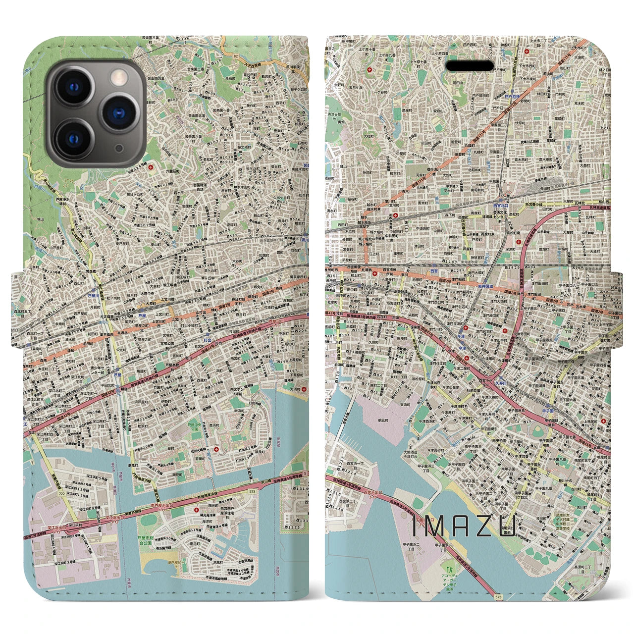 【今津(兵庫県)】地図柄iPhoneケース(手帳タイプ)