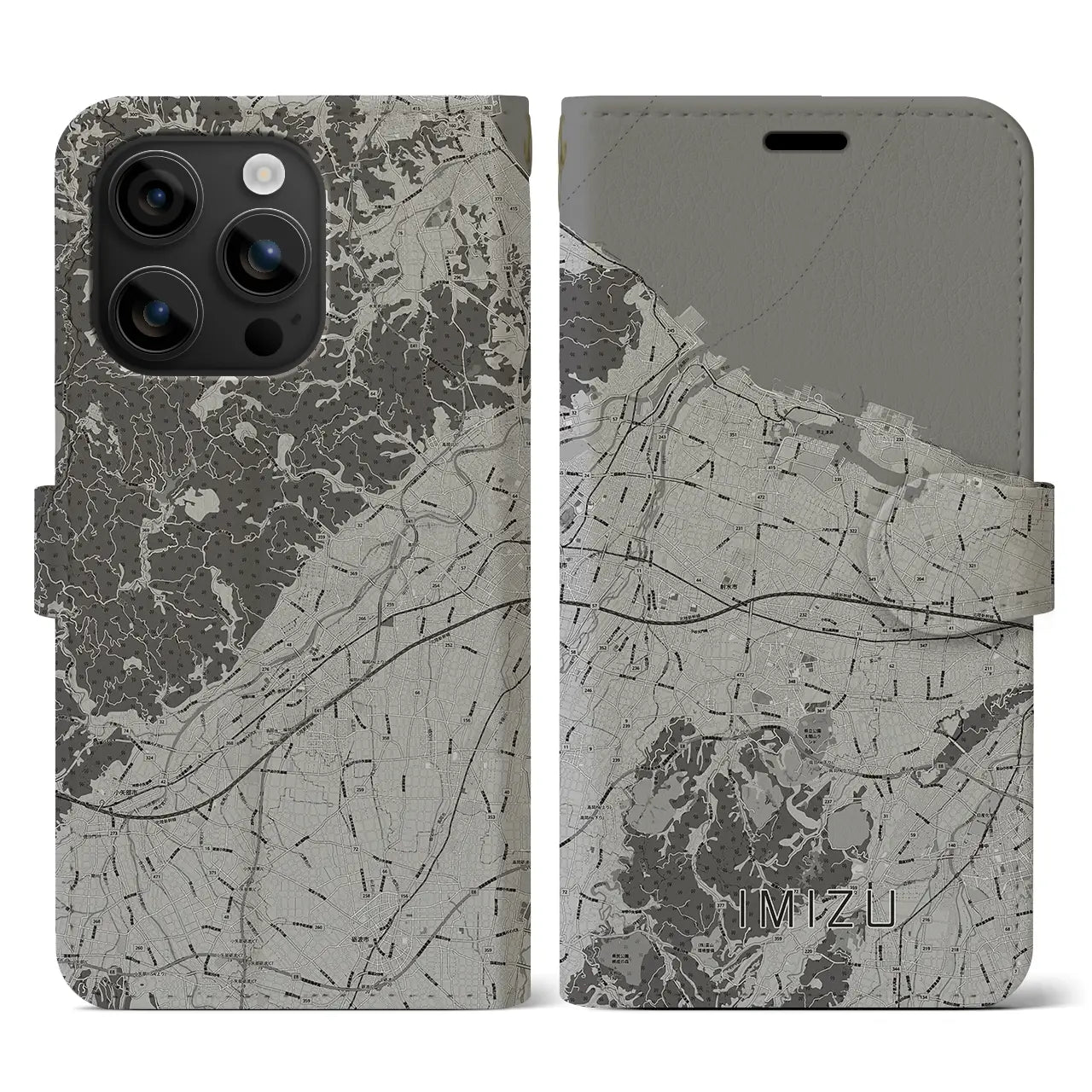 【射水(富山県)】地図柄iPhoneケース(手帳タイプ)モノトーン・iPhone 16 用