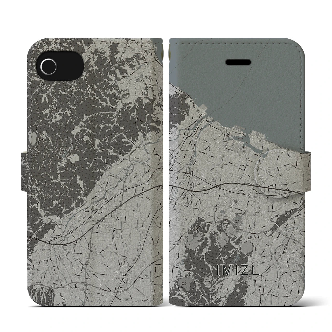 【射水(富山県)】地図柄iPhoneケース(手帳タイプ)モノトーン・iPhone SE(第3 / 第2世代) / 8 / 7 / 6s / 6 用