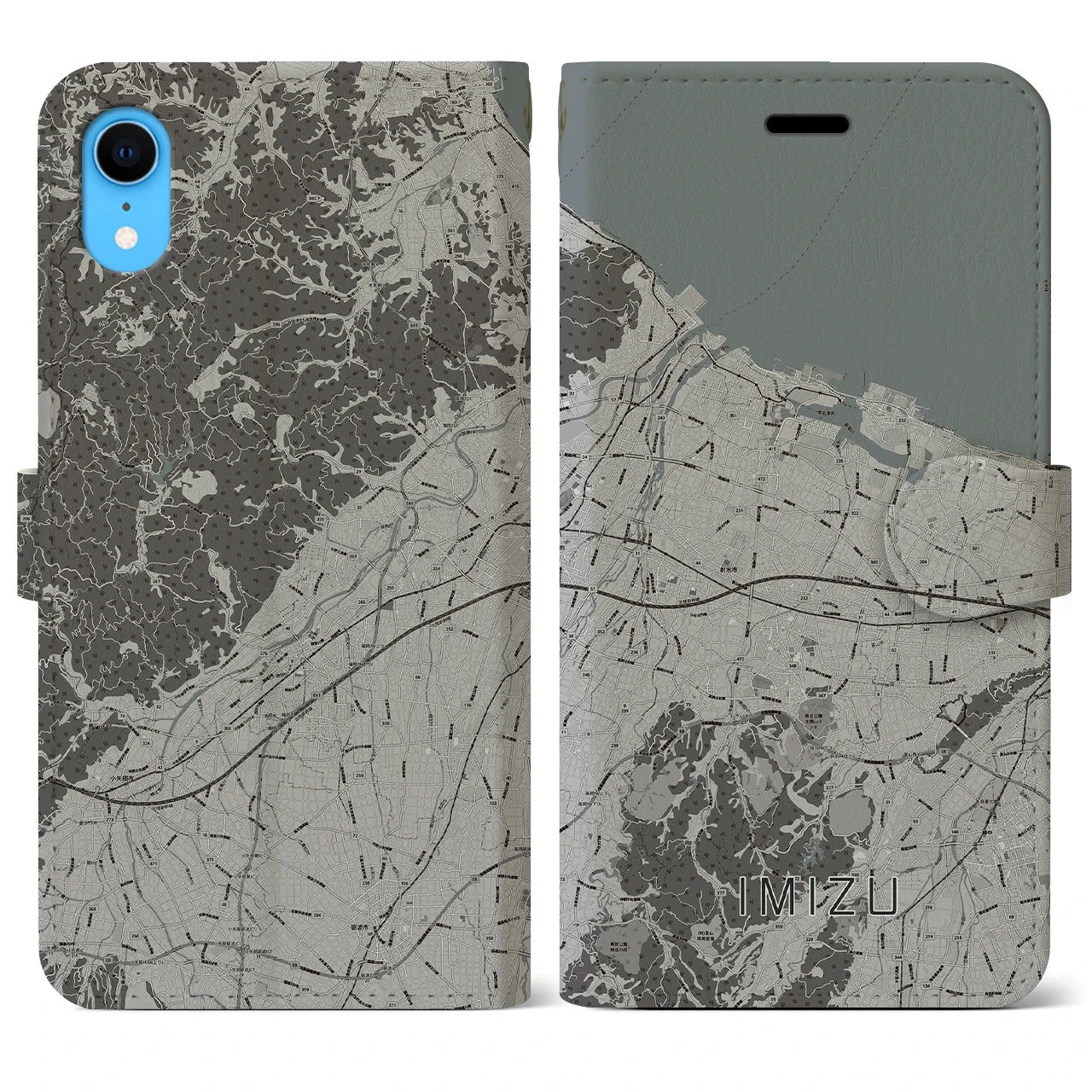 【射水(富山県)】地図柄iPhoneケース(手帳タイプ)モノトーン・iPhone XR 用