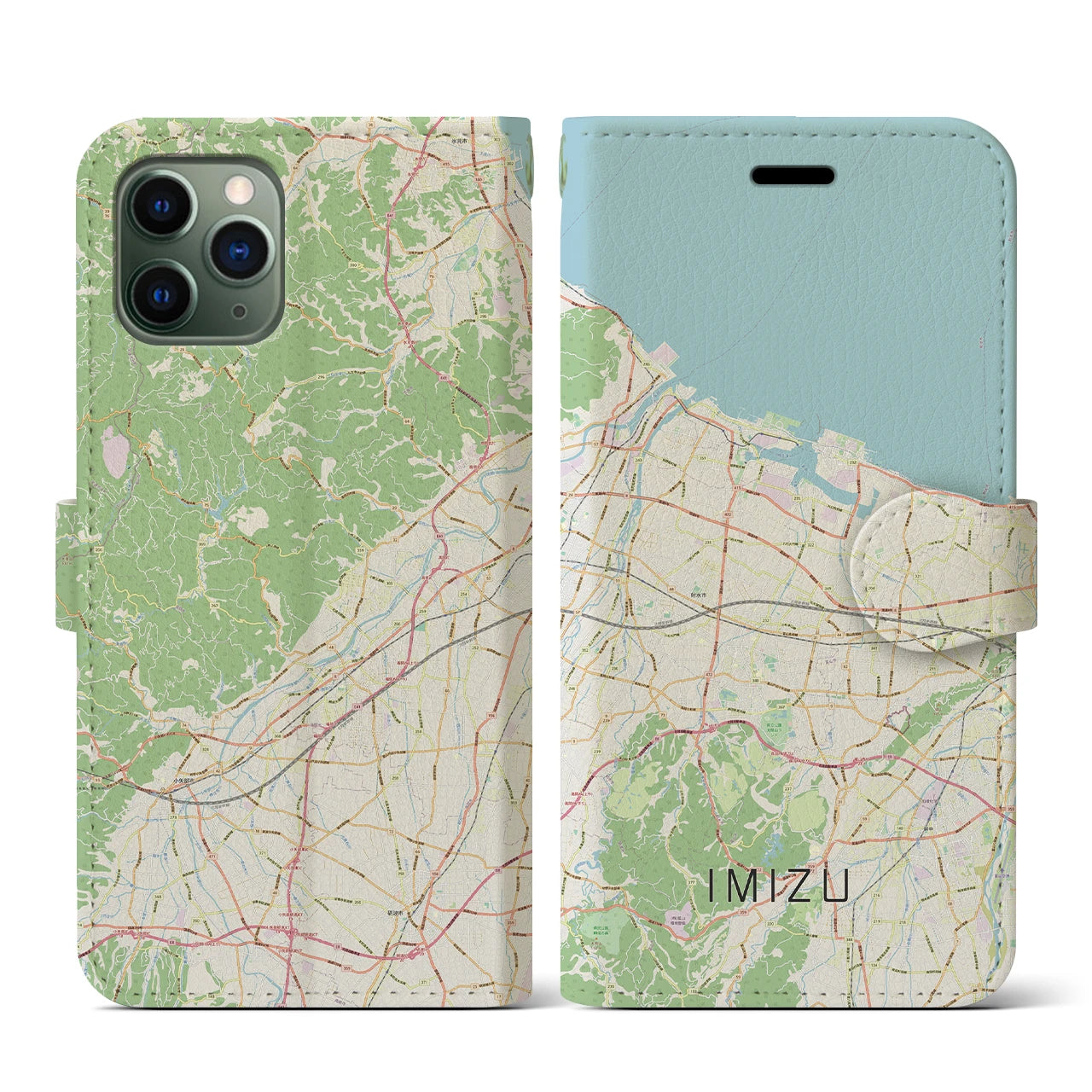 【射水(富山県)】地図柄iPhoneケース(手帳タイプ)ナチュラル・iPhone 11 Pro 用