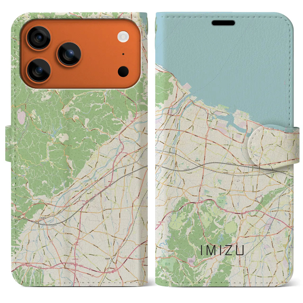【射水(富山県)】地図柄iPhoneケース(手帳タイプ)ナチュラル・iPhone 17 Pro Max 用