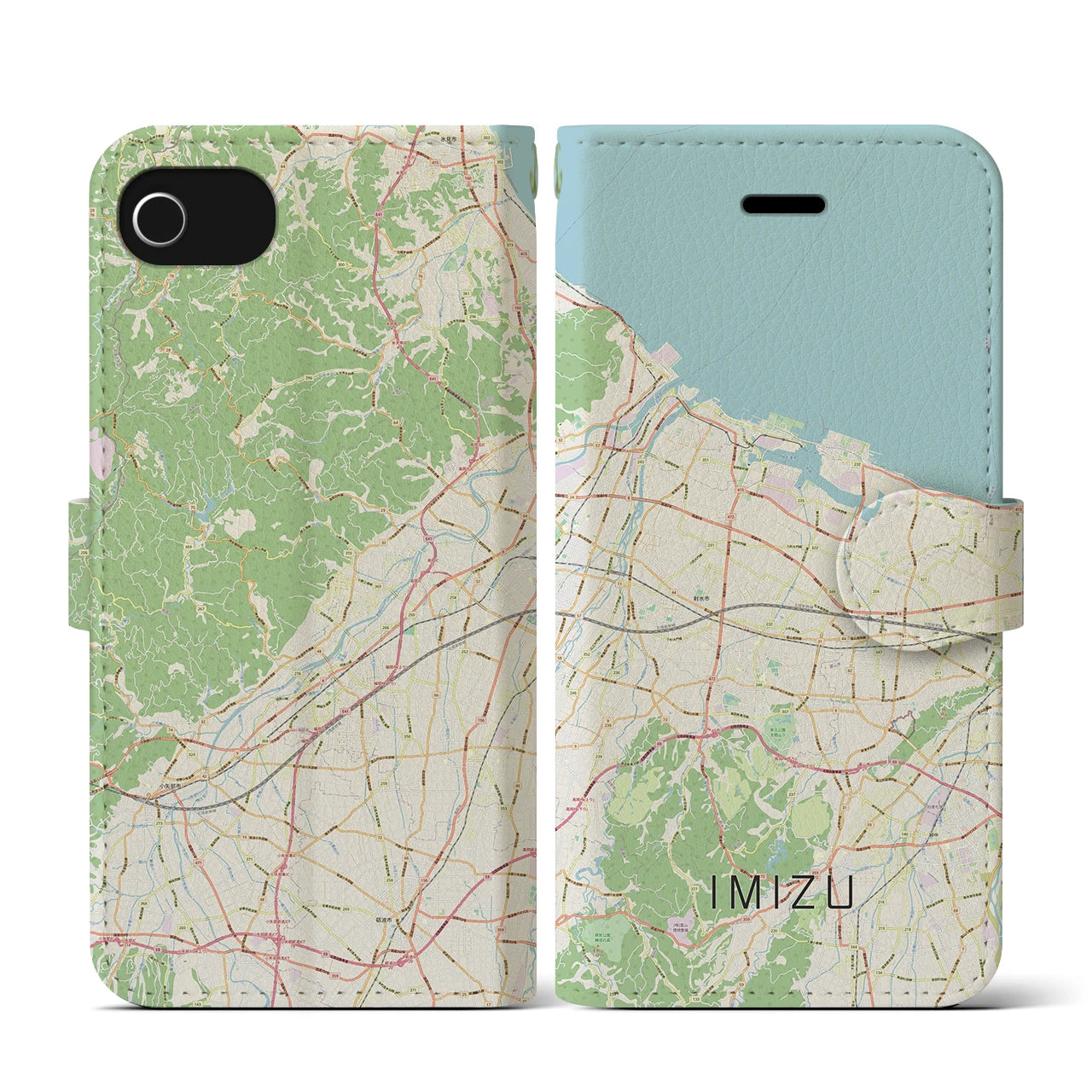 【射水(富山県)】地図柄iPhoneケース(手帳タイプ)ナチュラル・iPhone SE(第3 / 第2世代) / 8 / 7 / 6s / 6 用