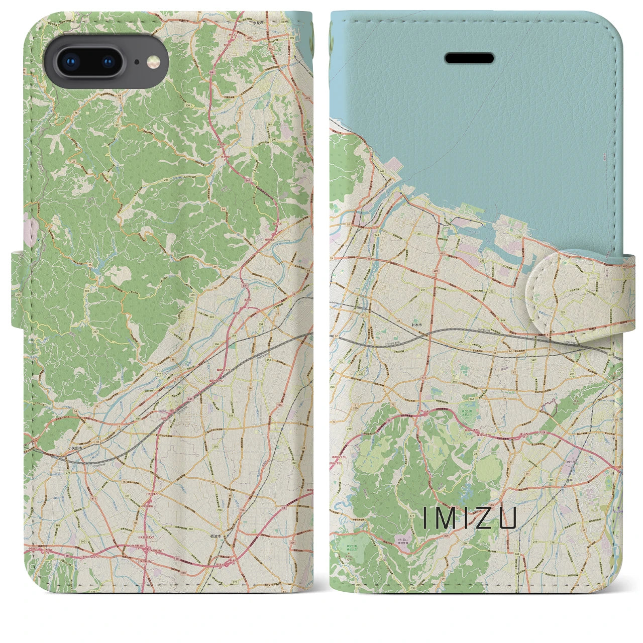 【射水(富山県)】地図柄iPhoneケース(手帳タイプ)ナチュラル・iPhone 8Plus /7Plus / 6sPlus / 6Plus 用