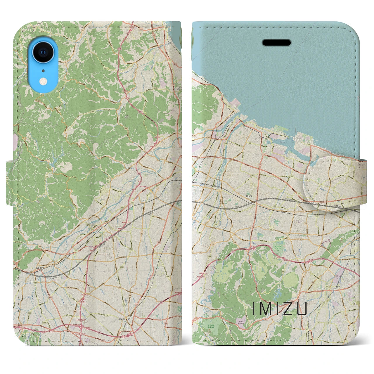 【射水(富山県)】地図柄iPhoneケース(手帳タイプ)ナチュラル・iPhone XR 用