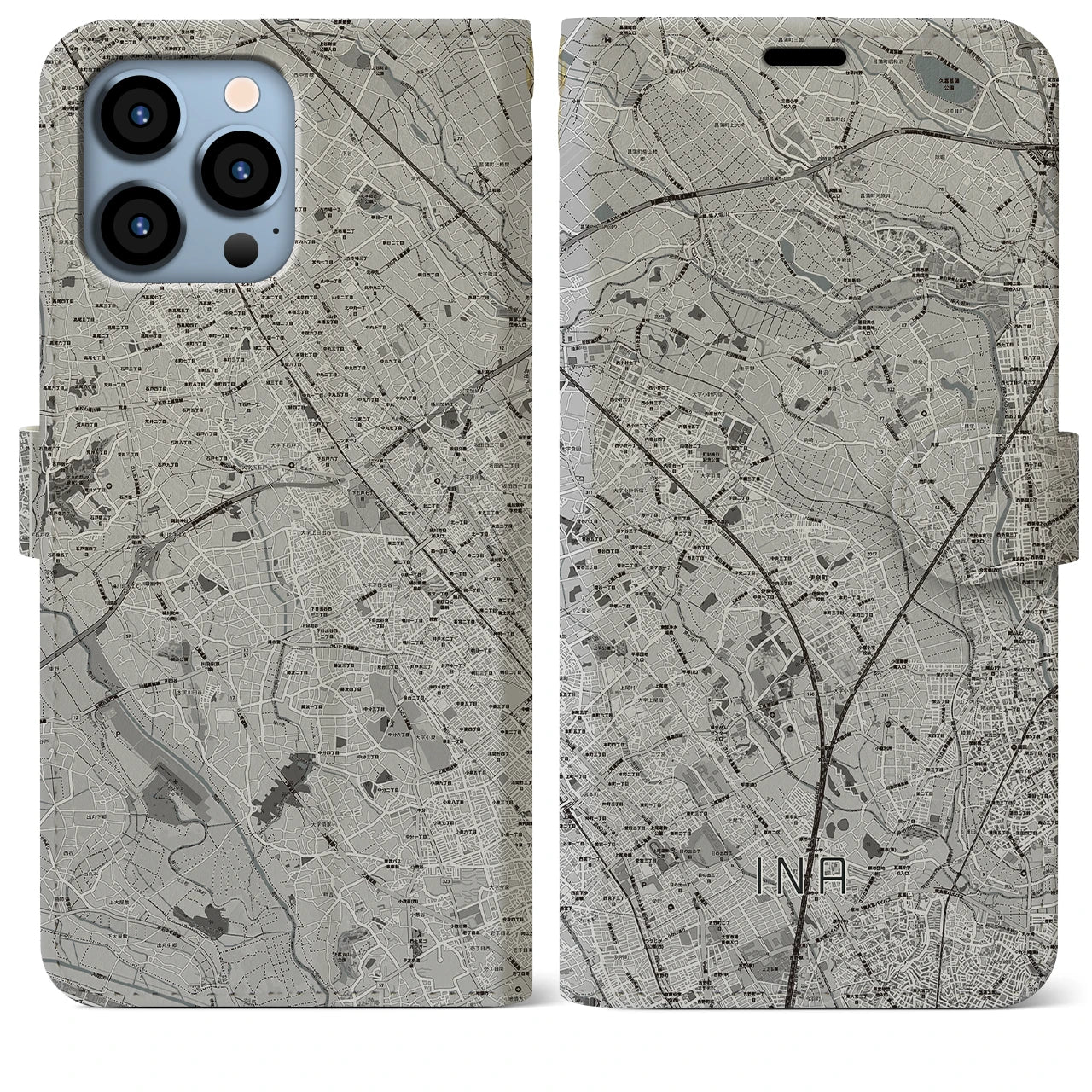 【伊奈(埼玉県)】地図柄iPhoneケース(手帳タイプ)