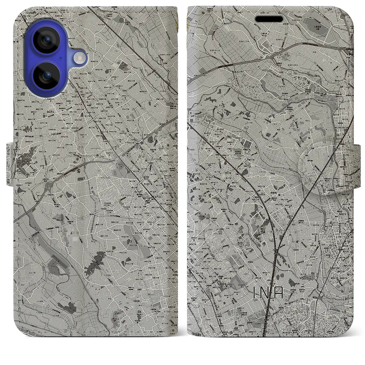 【伊奈(埼玉県)】地図柄iPhoneケース(手帳タイプ)