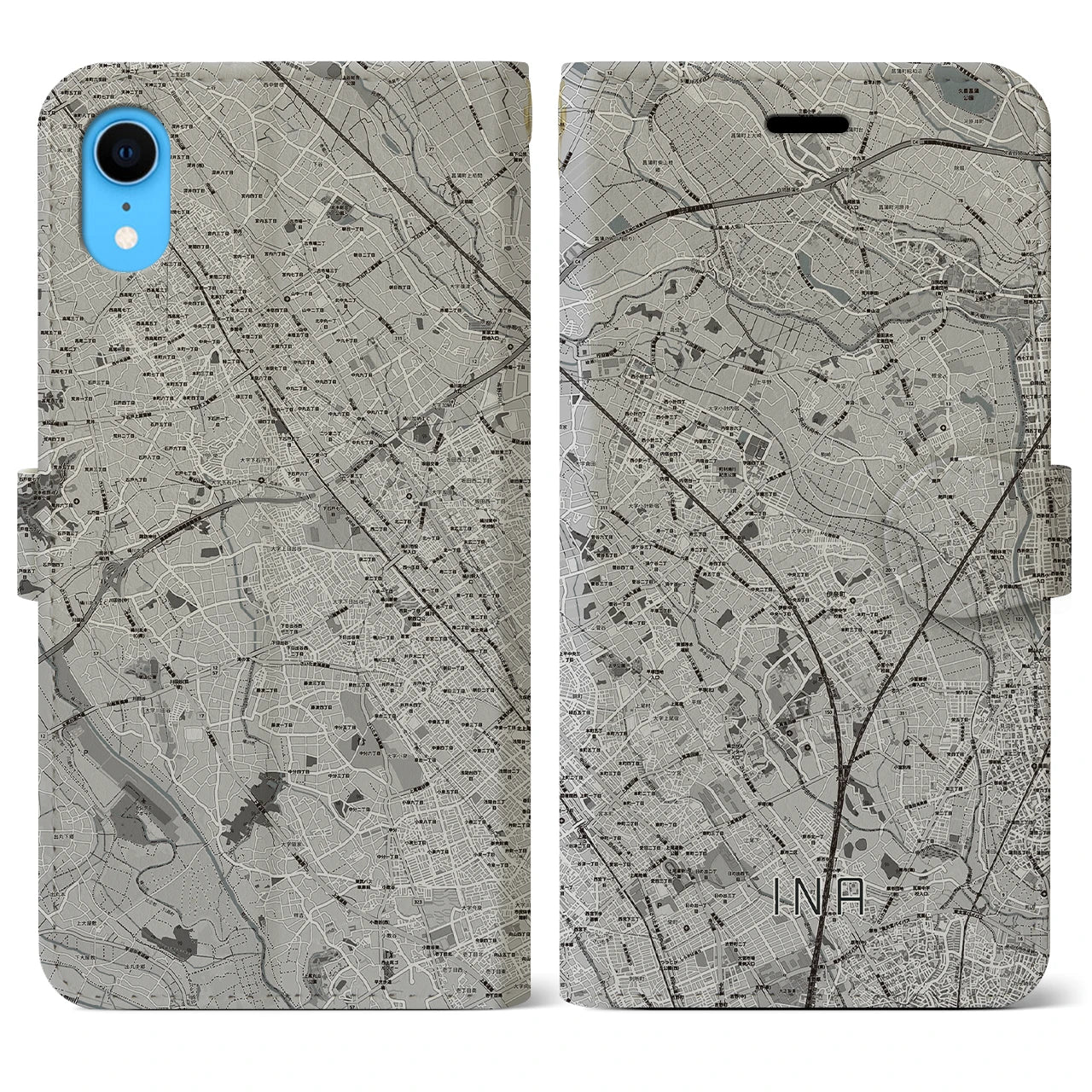 【伊奈(埼玉県)】地図柄iPhoneケース(手帳タイプ)モノトーン・iPhone XR 用