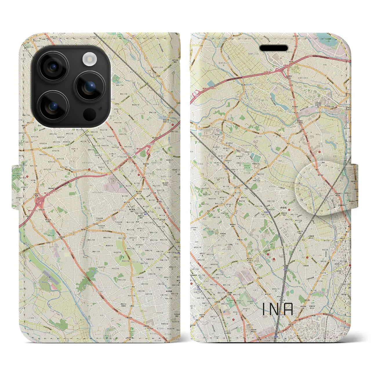 【伊奈(埼玉県)】地図柄iPhoneケース(手帳タイプ)ナチュラル・iPhone 16 用