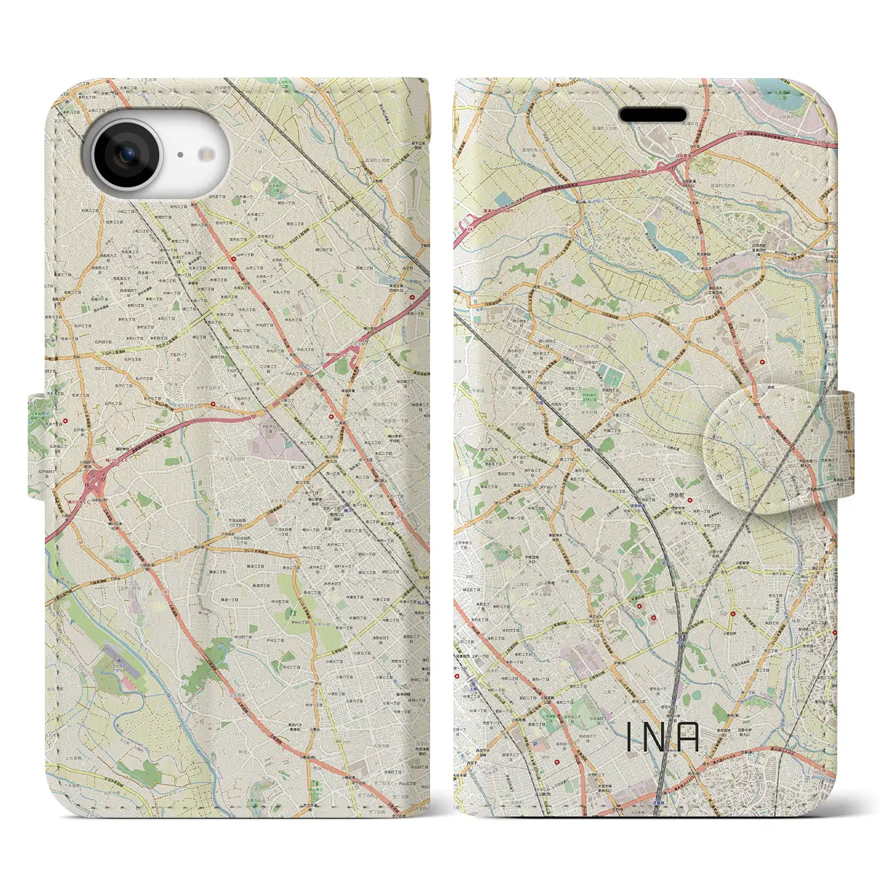 【伊奈(埼玉県)】地図柄iPhoneケース(手帳タイプ)