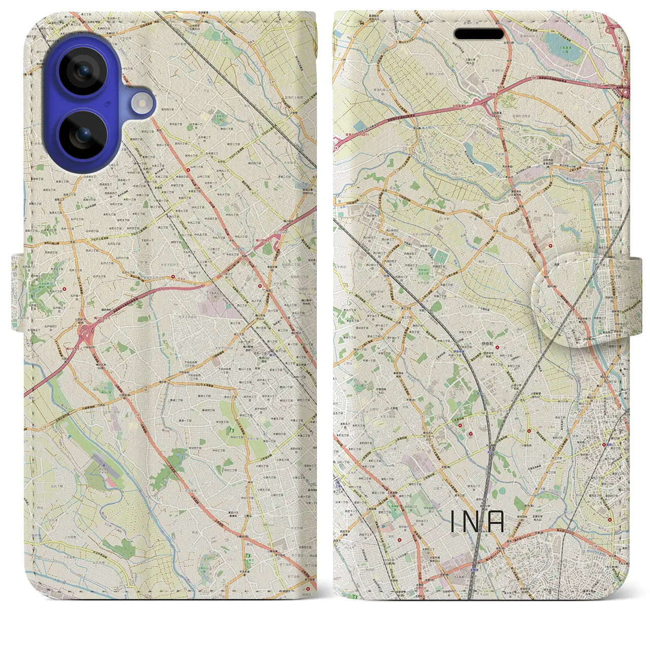【伊奈(埼玉県)】地図柄iPhoneケース(手帳タイプ)ナチュラル・iPhone 16 Pro Max 用