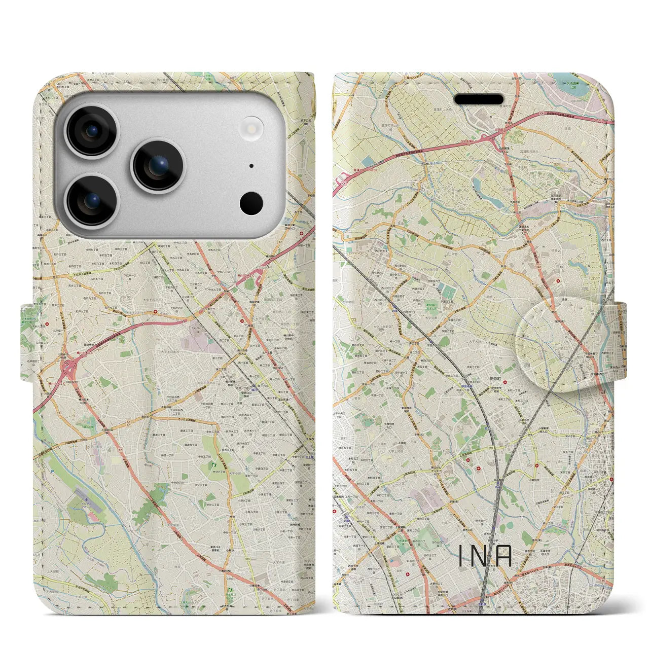 【伊奈(埼玉県)】地図柄iPhoneケース(手帳タイプ)ナチュラル・iPhone 17 Pro Max 用