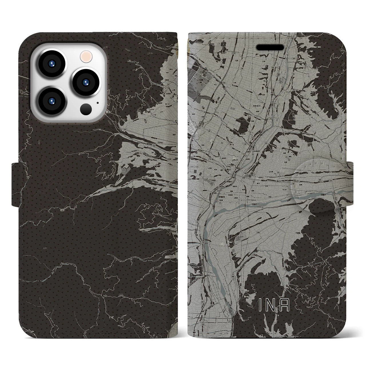 【伊那(長野県)】地図柄iPhoneケース(手帳タイプ)