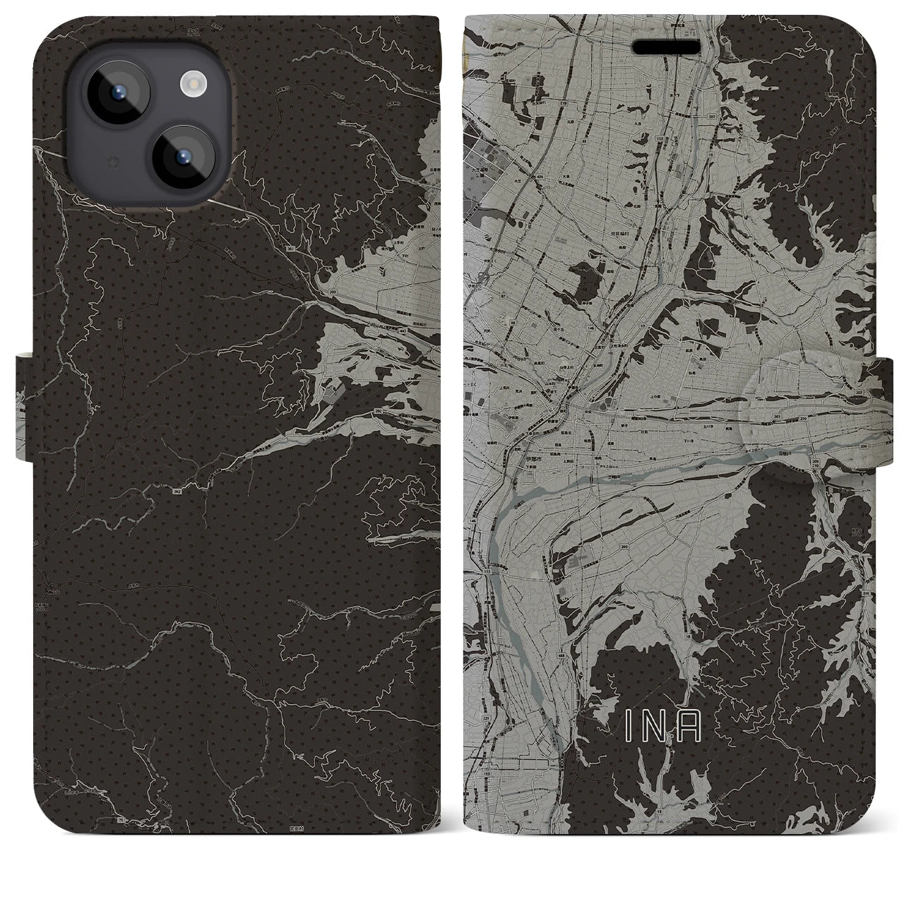 【伊那(長野県)】地図柄iPhoneケース(手帳タイプ)