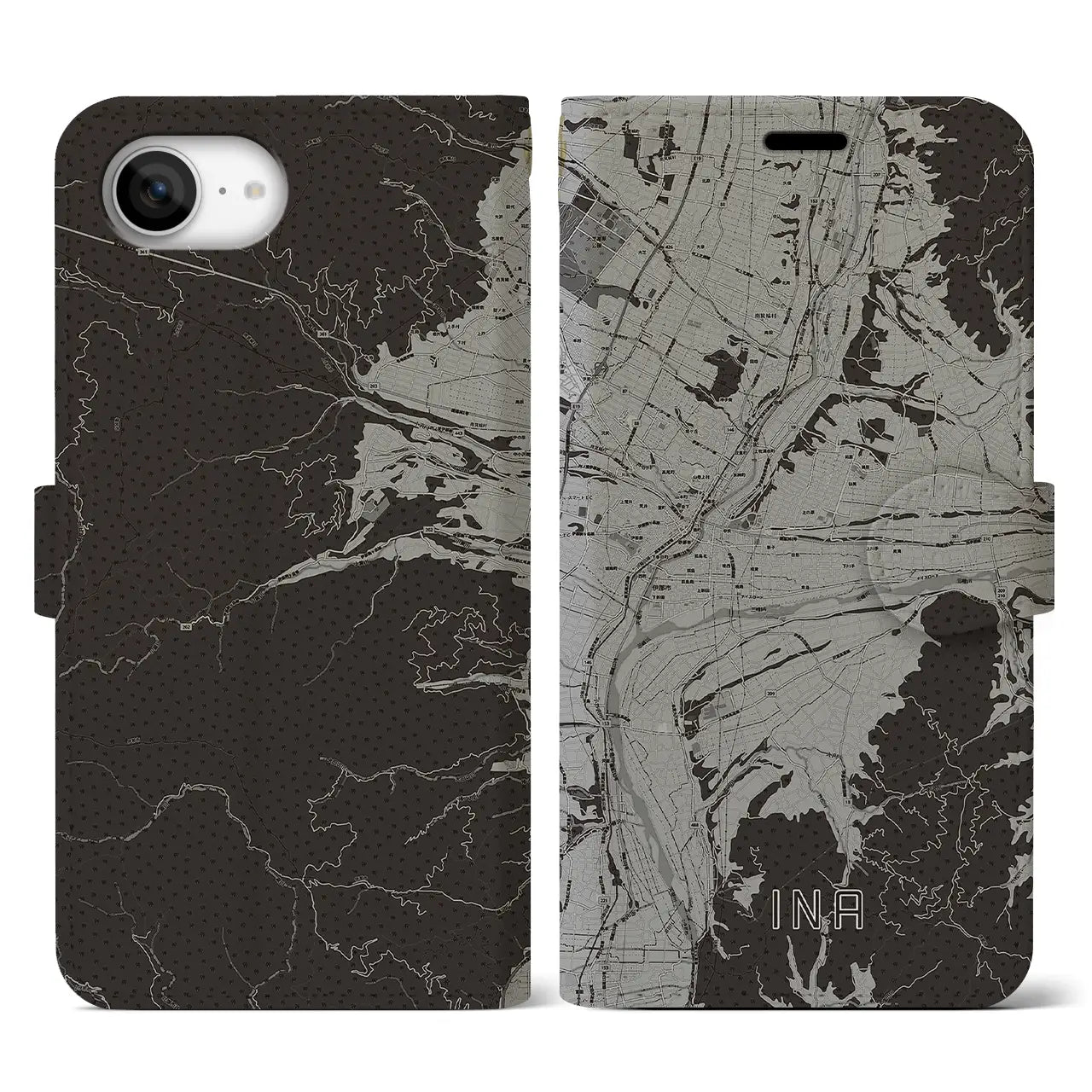 【伊那(長野県)】地図柄iPhoneケース(手帳タイプ)