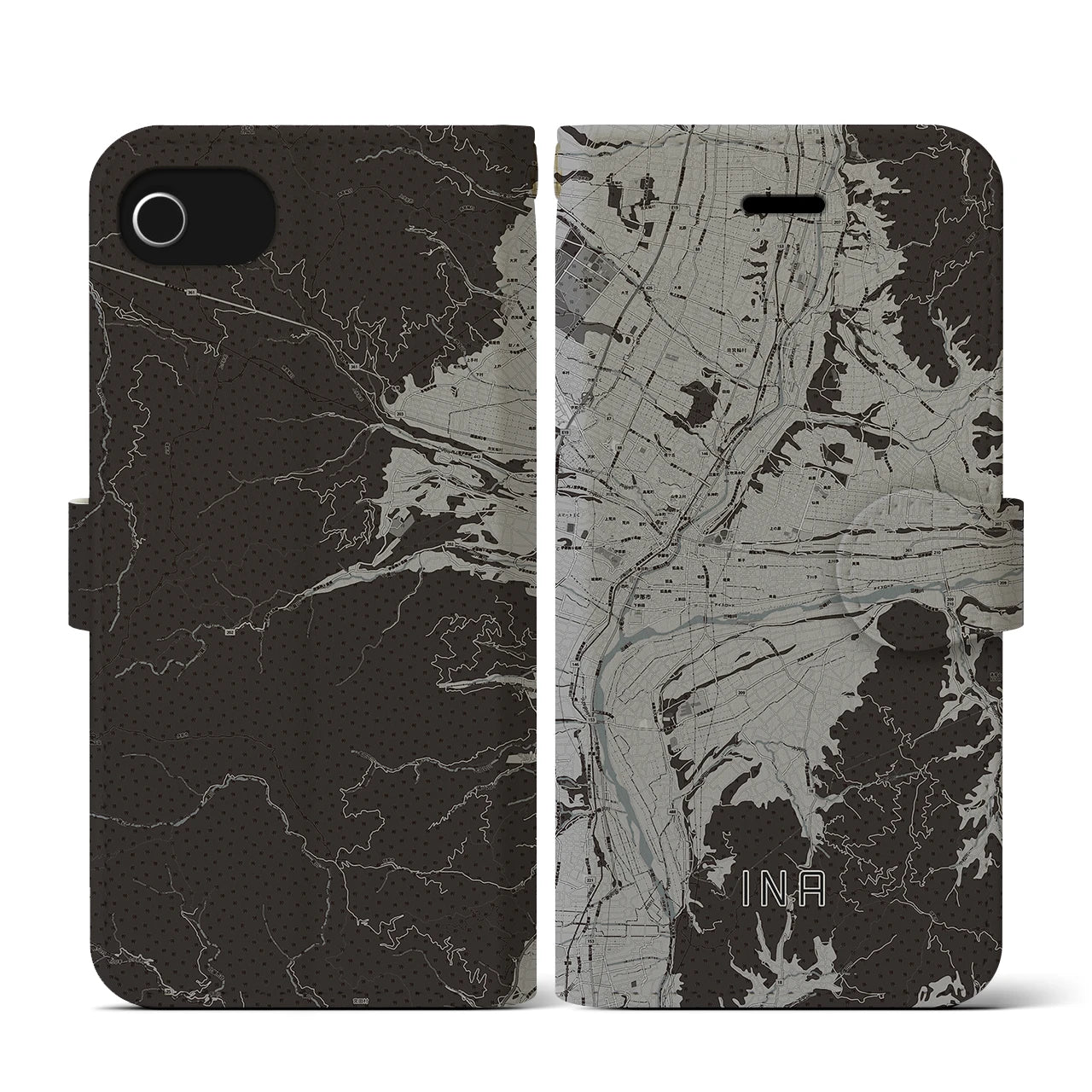 【伊那(長野県)】地図柄iPhoneケース(手帳タイプ)