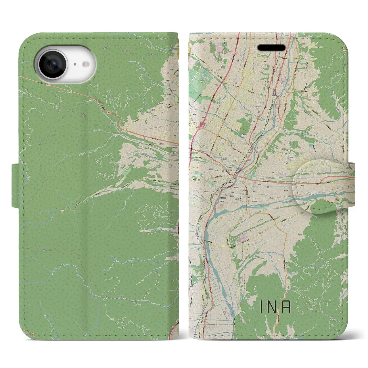 【伊那(長野県)】地図柄iPhoneケース(手帳タイプ)