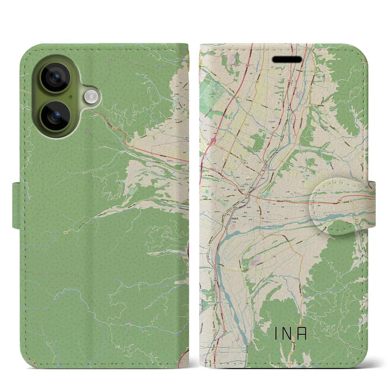 【伊那(長野県)】地図柄iPhoneケース(手帳タイプ)