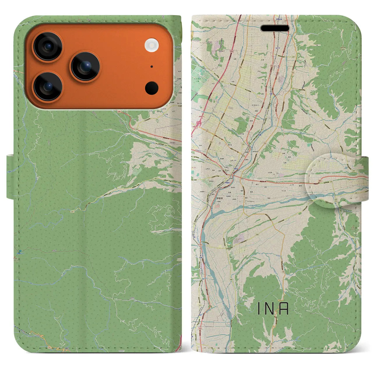 【伊那(長野県)】地図柄iPhoneケース(手帳タイプ)