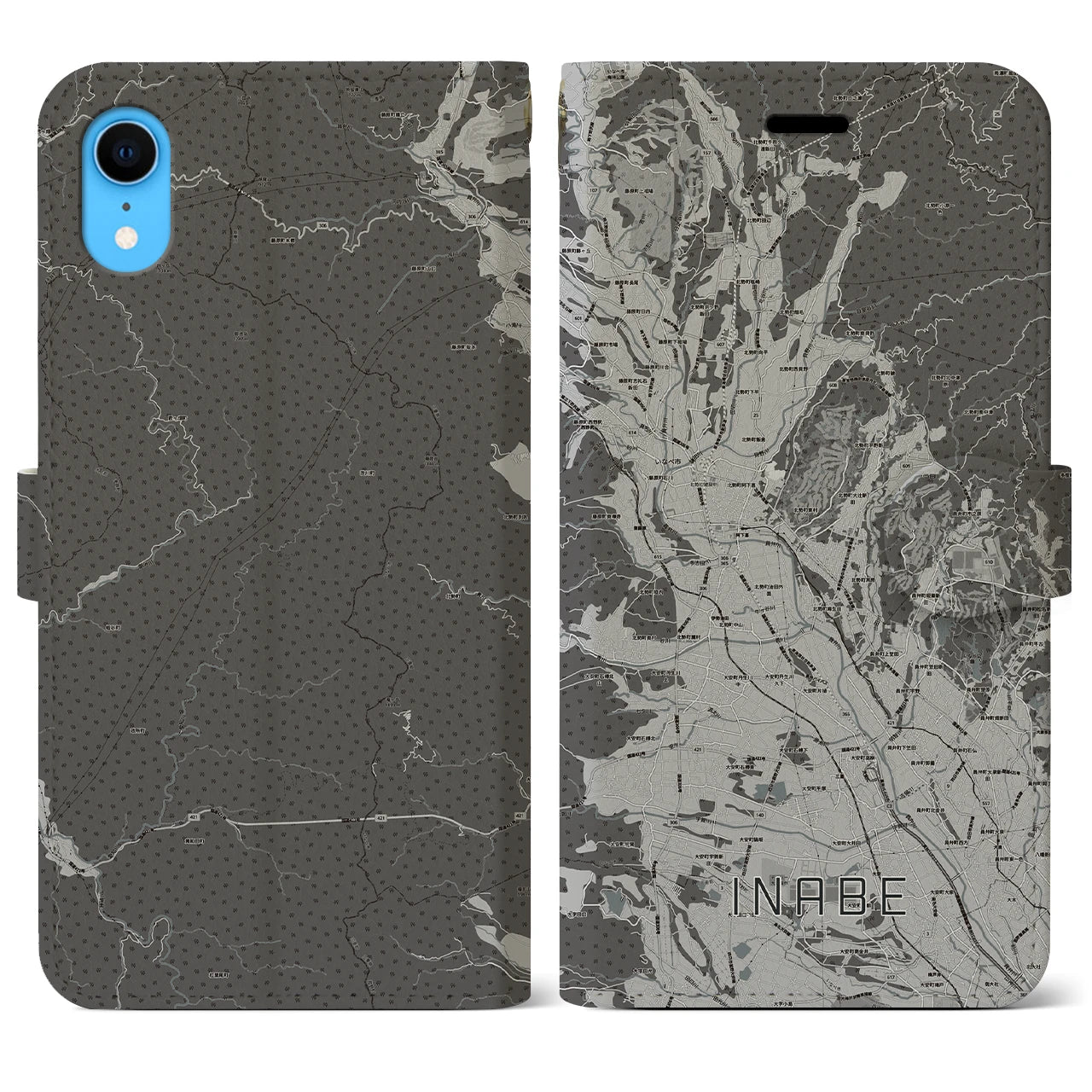 【いなべ(三重県)】地図柄iPhoneケース(手帳タイプ)モノトーン・iPhone XR 用
