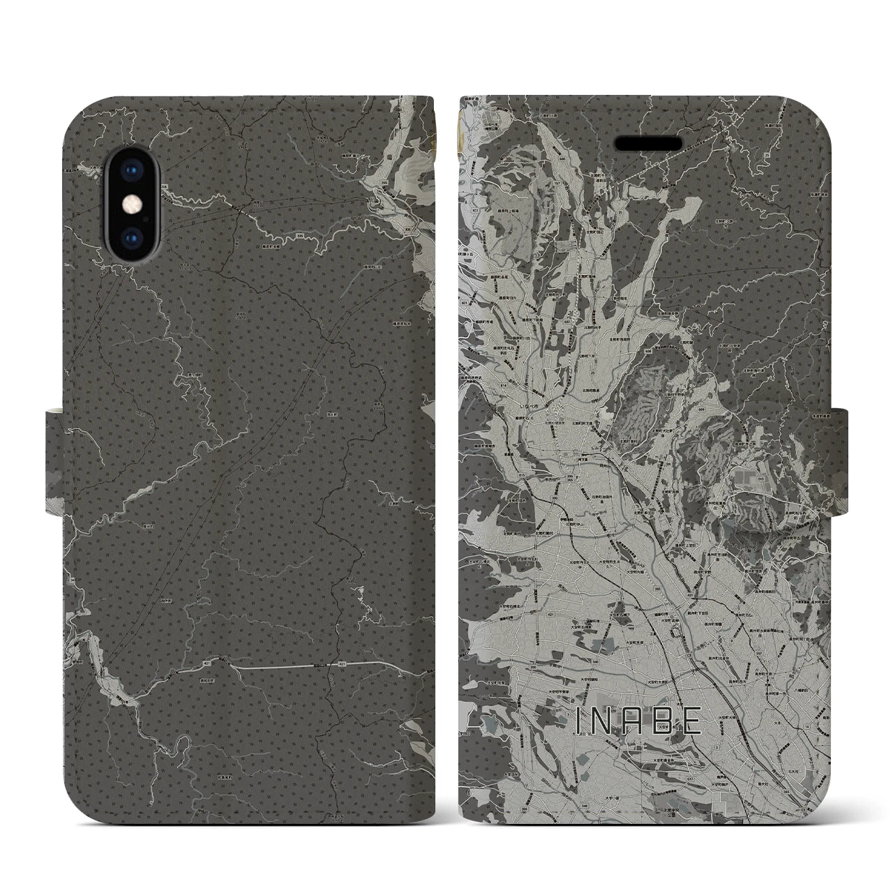 【いなべ(三重県)】地図柄iPhoneケース(手帳タイプ)モノトーン・iPhone XS / X 用