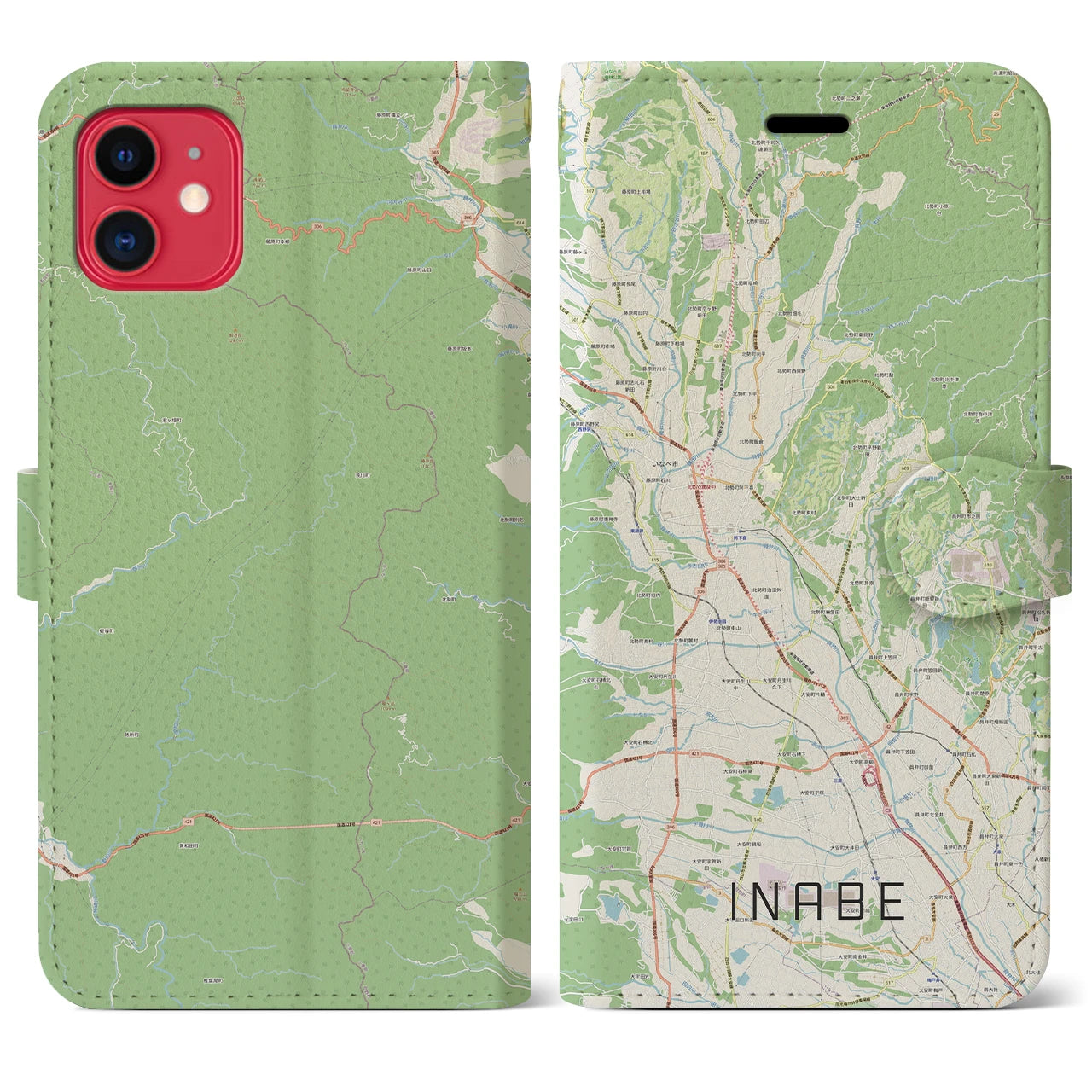 【いなべ(三重県)】地図柄iPhoneケース(手帳タイプ)ナチュラル・iPhone 11 用