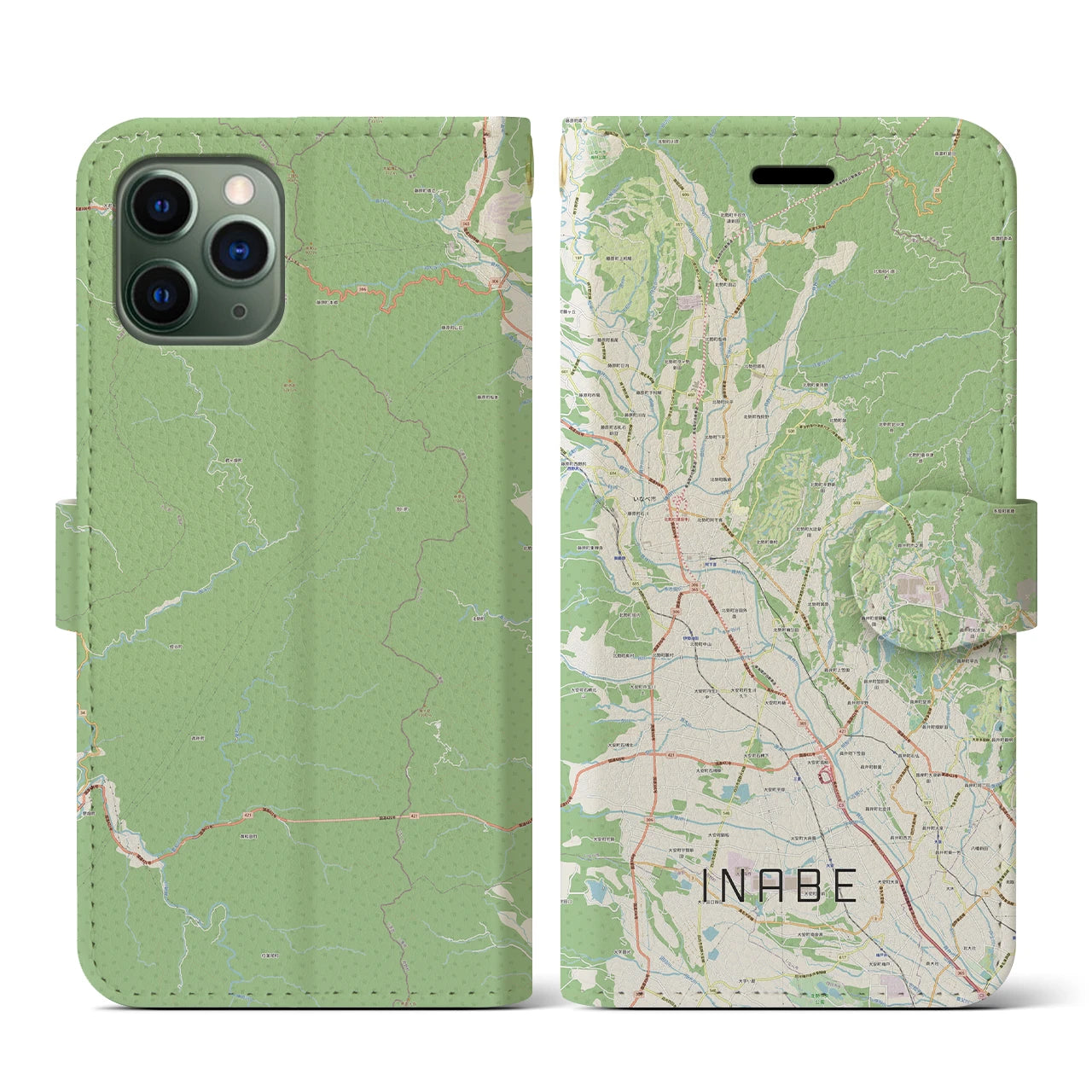 【いなべ(三重県)】地図柄iPhoneケース(手帳タイプ)ナチュラル・iPhone 11 Pro 用