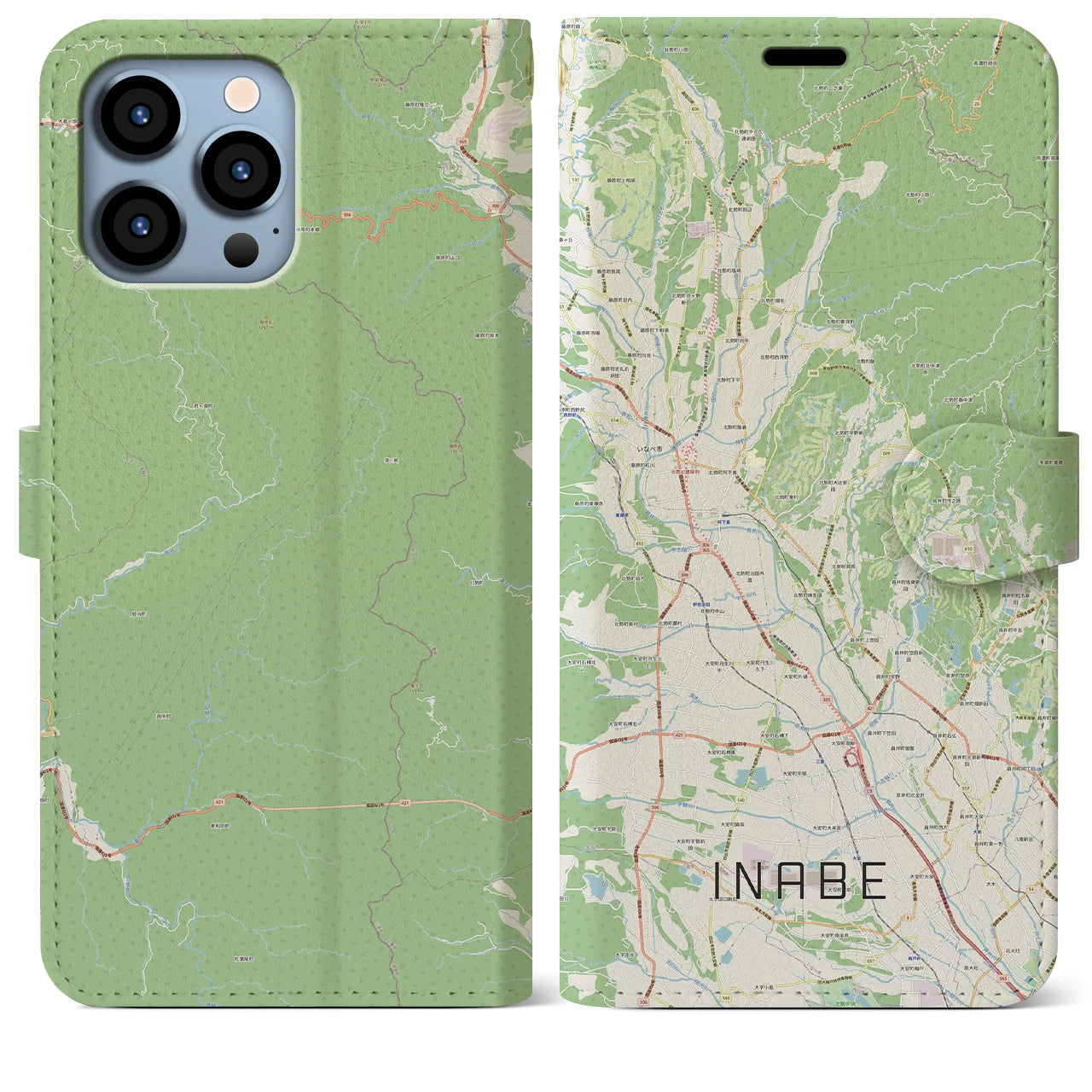 【いなべ(三重県)】地図柄iPhoneケース(手帳タイプ)ナチュラル・iPhone 13 Pro Max 用