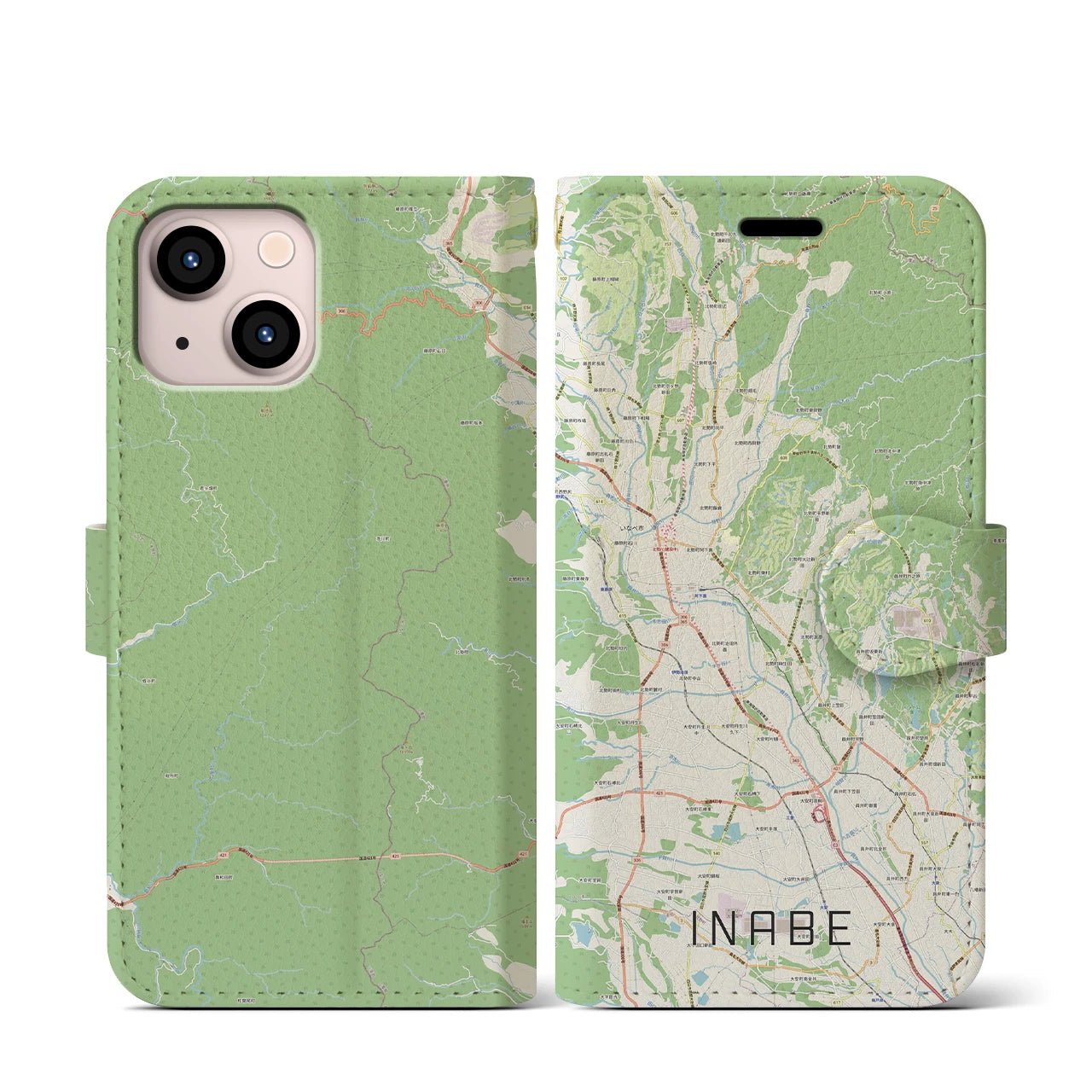 【いなべ(三重県)】地図柄iPhoneケース(手帳タイプ)ナチュラル・iPhone 13 mini 用
