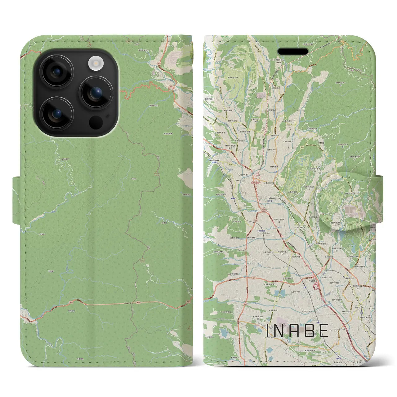 【いなべ(三重県)】地図柄iPhoneケース(手帳タイプ)ナチュラル・iPhone 16 用