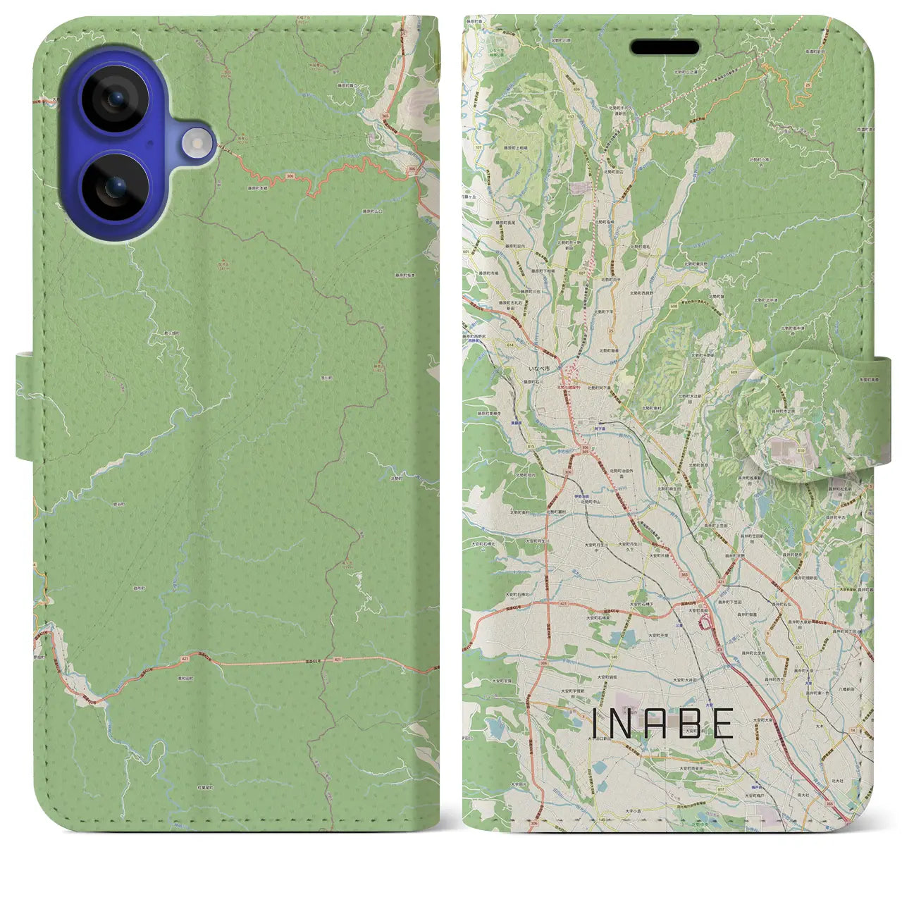 【いなべ(三重県)】地図柄iPhoneケース(手帳タイプ)ナチュラル・iPhone 16 Pro Max 用