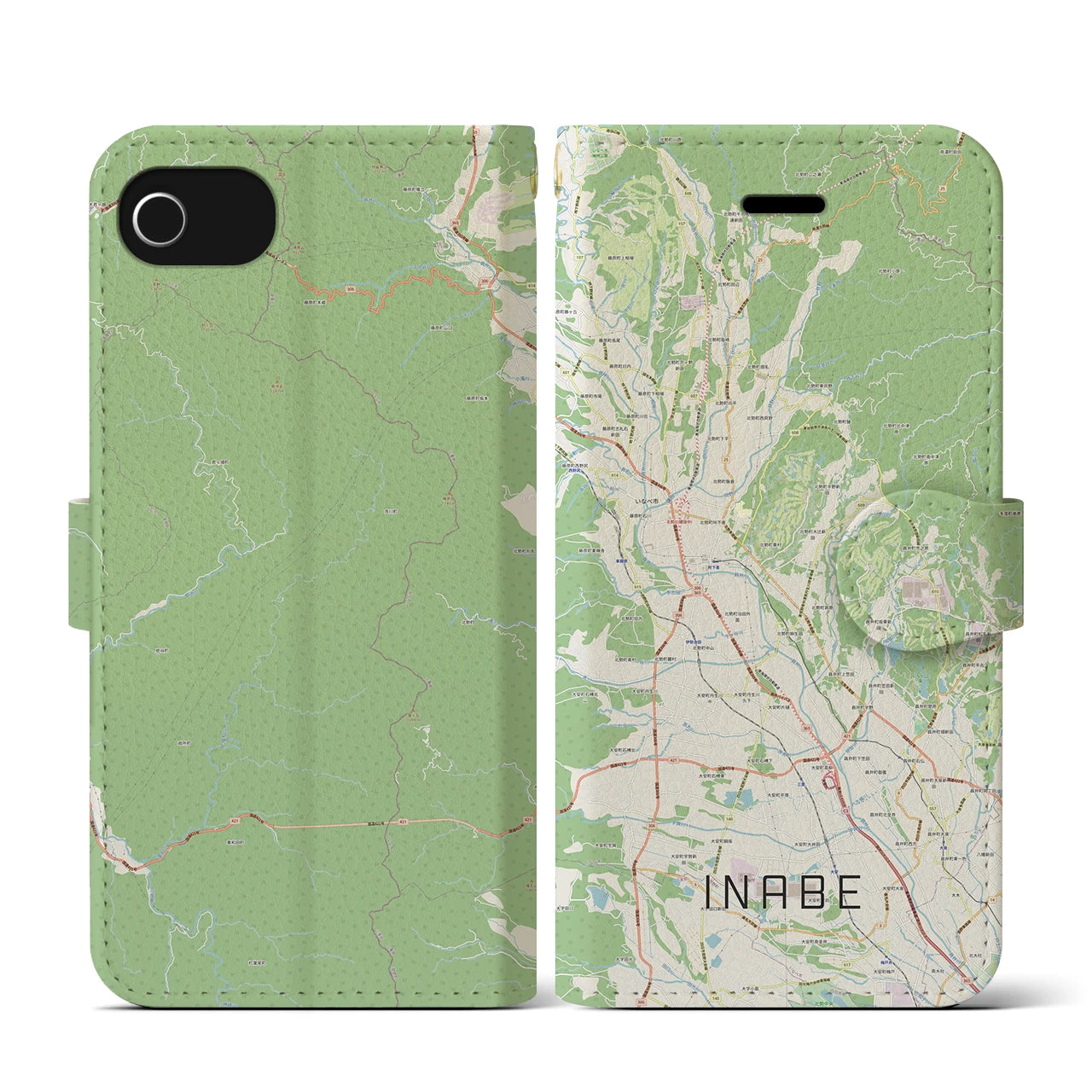 【いなべ(三重県)】地図柄iPhoneケース(手帳タイプ)ナチュラル・iPhone SE(第3 / 第2世代) / 8 / 7 / 6s / 6 用