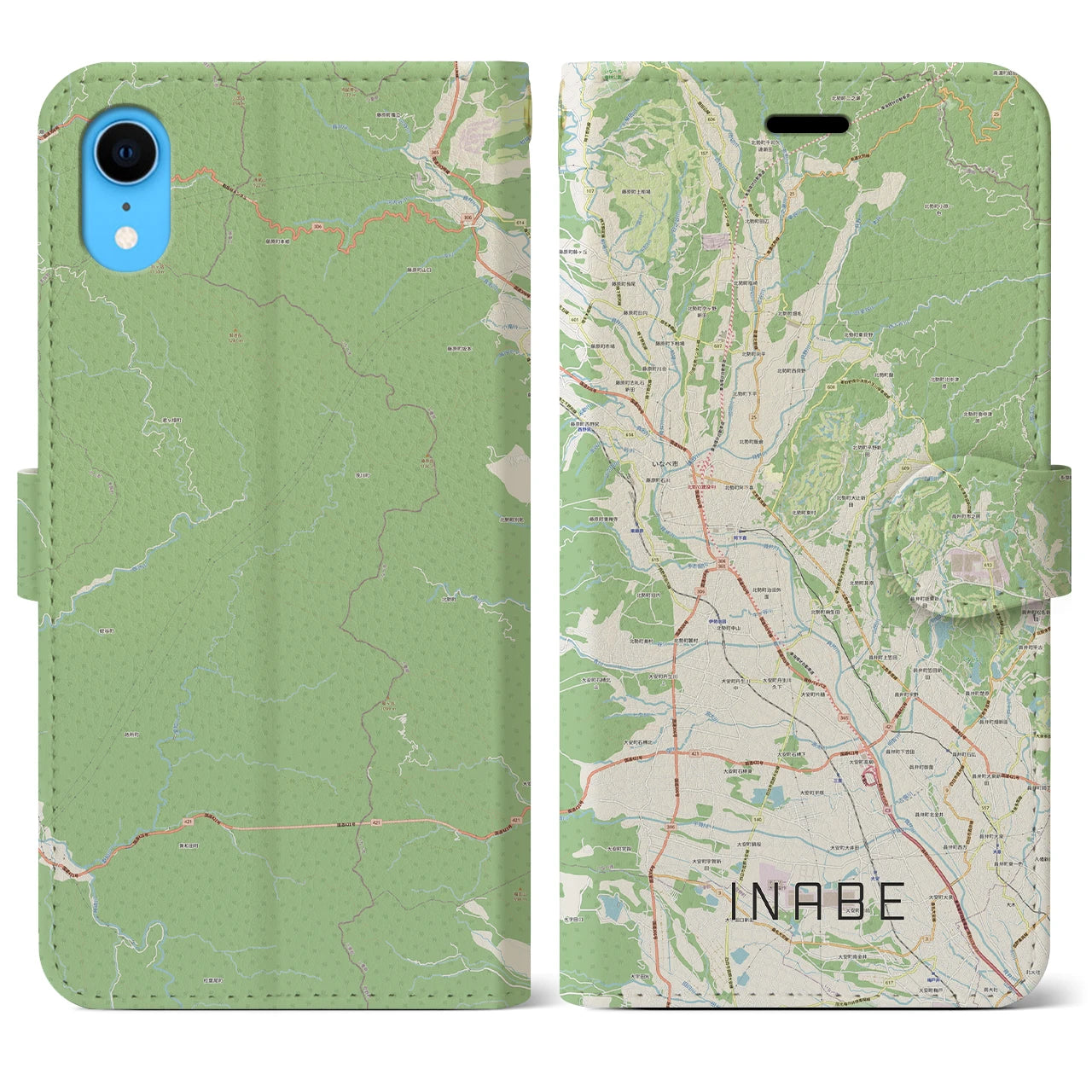 【いなべ(三重県)】地図柄iPhoneケース(手帳タイプ)ナチュラル・iPhone XR 用