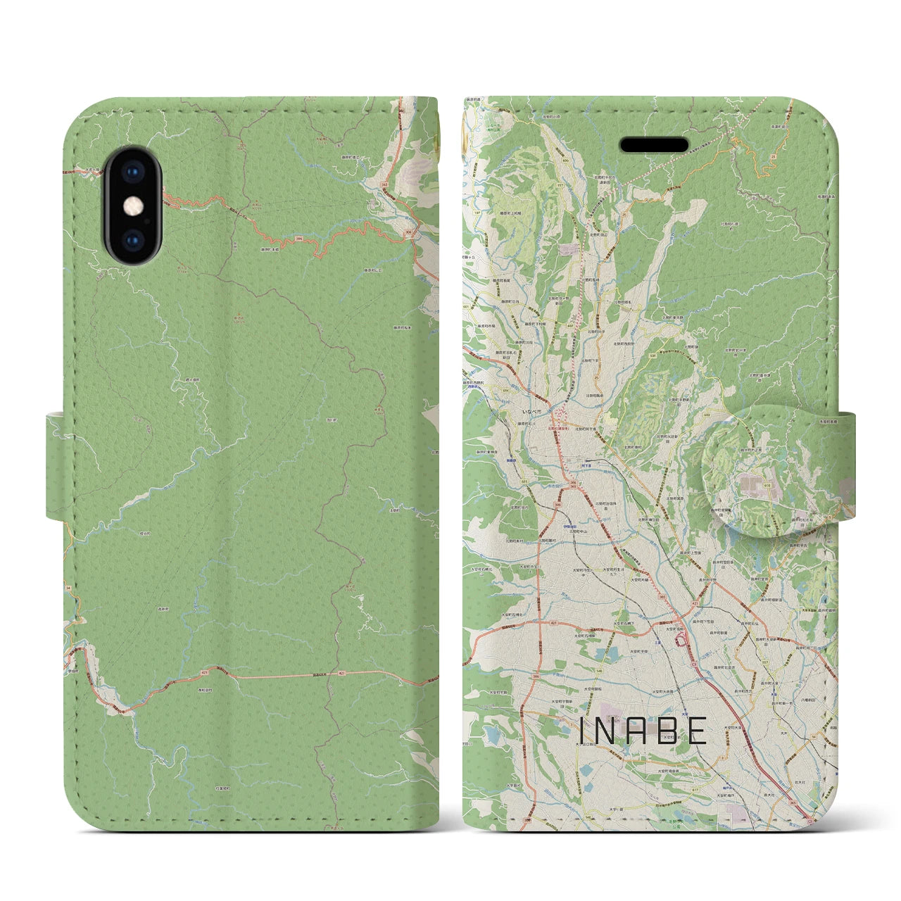 【いなべ(三重県)】地図柄iPhoneケース(手帳タイプ)ナチュラル・iPhone XS / X 用