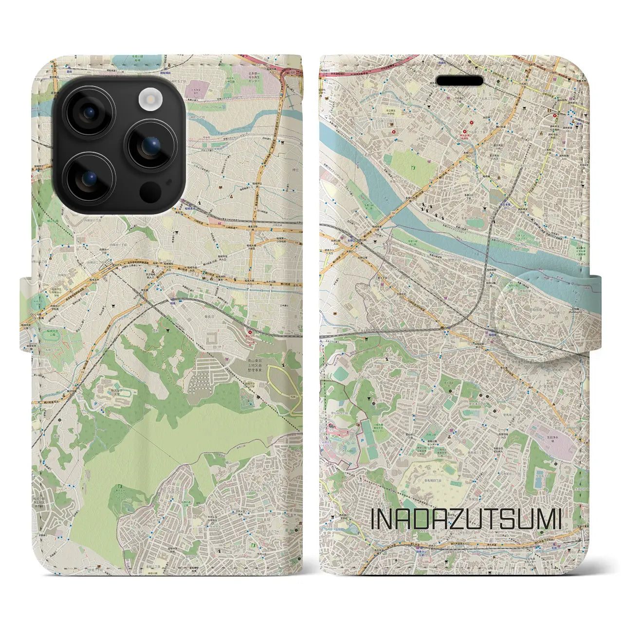 【稲田堤(神奈川県)】地図柄iPhoneケース(手帳タイプ)ナチュラル・iPhone 16 用