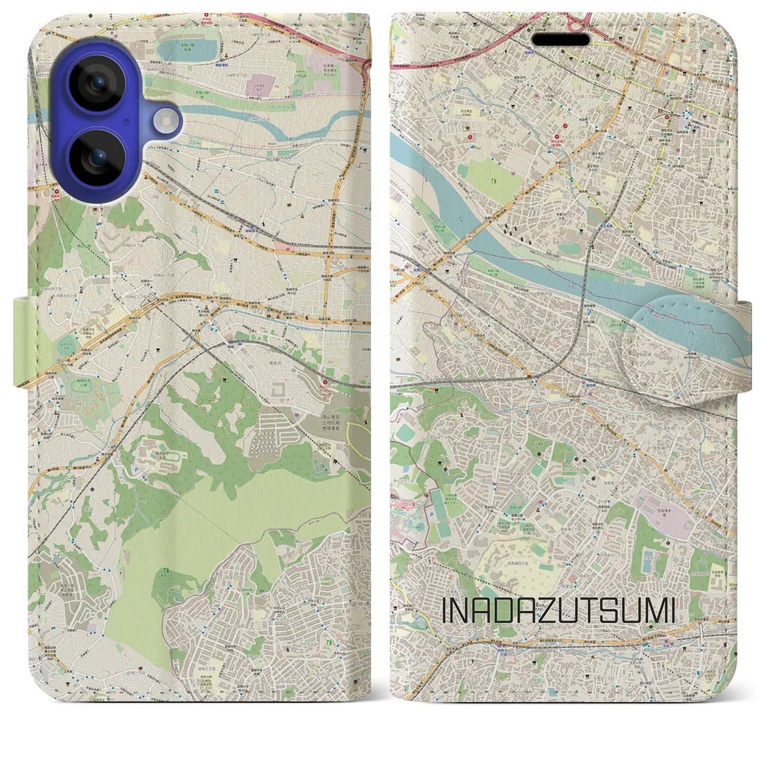 【稲田堤(神奈川県)】地図柄iPhoneケース(手帳タイプ)ナチュラル・iPhone 16 Pro Max 用