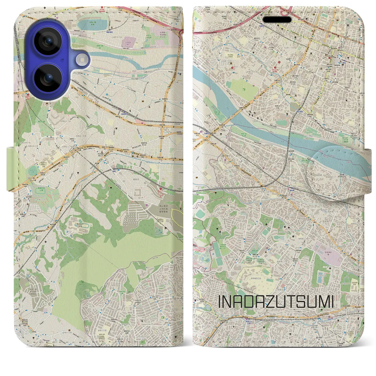 【稲田堤(神奈川県)】地図柄iPhoneケース(手帳タイプ)ナチュラル・iPhone 16 Pro Max 用