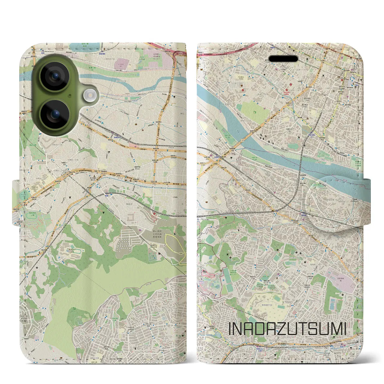 【稲田堤(神奈川県)】地図柄iPhoneケース(手帳タイプ)ナチュラル・iPhone 17 Pro Max 用