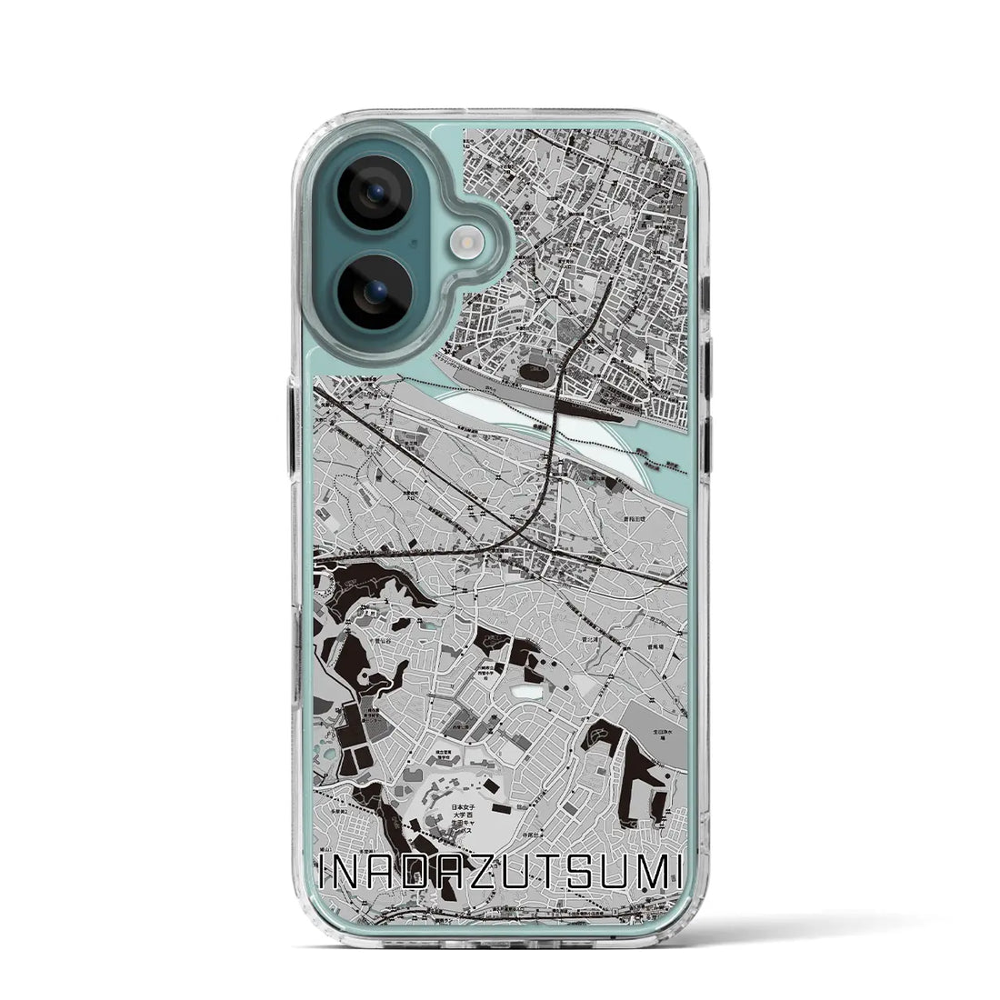 【稲田堤(神奈川県)】地図柄iPhoneケース(MagSafeタイプ)モノトーン・iPhone 16 Pro 用