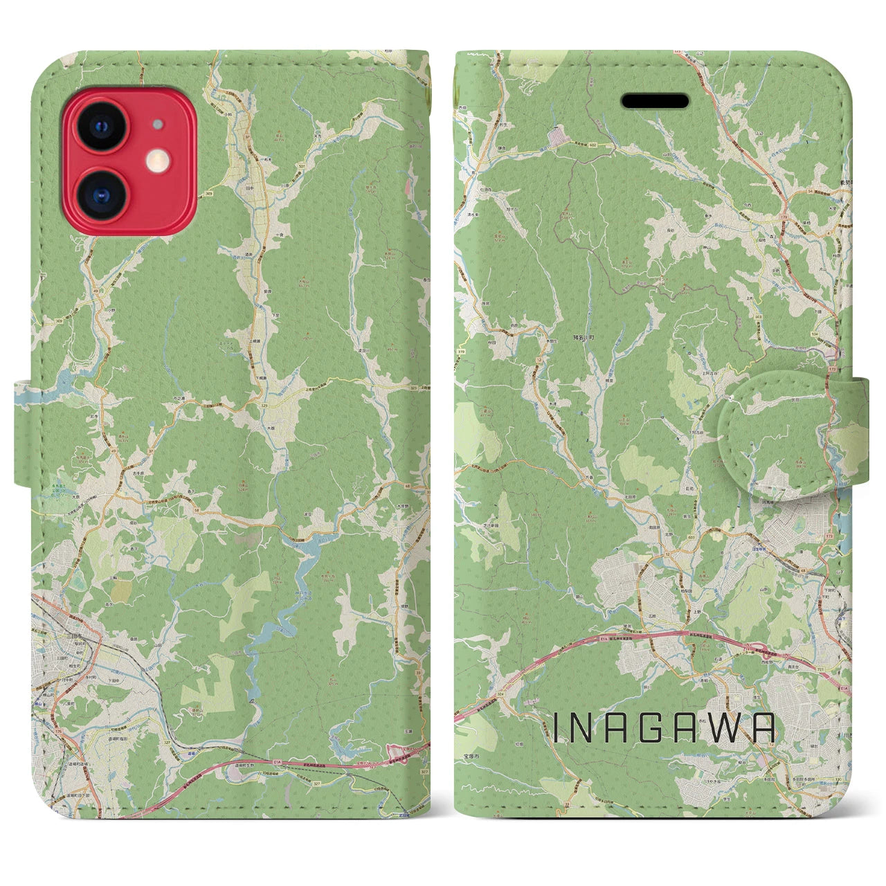 【猪名川(兵庫県)】地図柄iPhoneケース(手帳タイプ)ナチュラル・iPhone 11 用