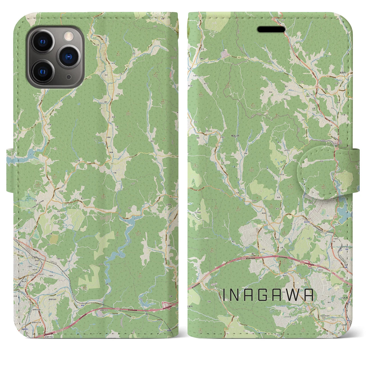 【猪名川(兵庫県)】地図柄iPhoneケース(手帳タイプ)ナチュラル・iPhone 11 Pro Max 用