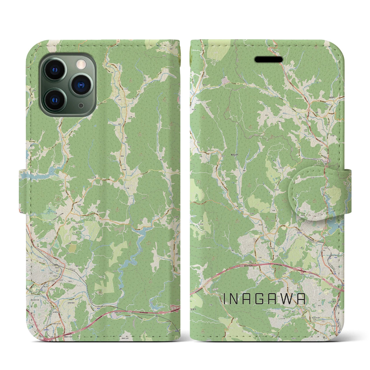 【猪名川(兵庫県)】地図柄iPhoneケース(手帳タイプ)ナチュラル・iPhone 11 Pro 用