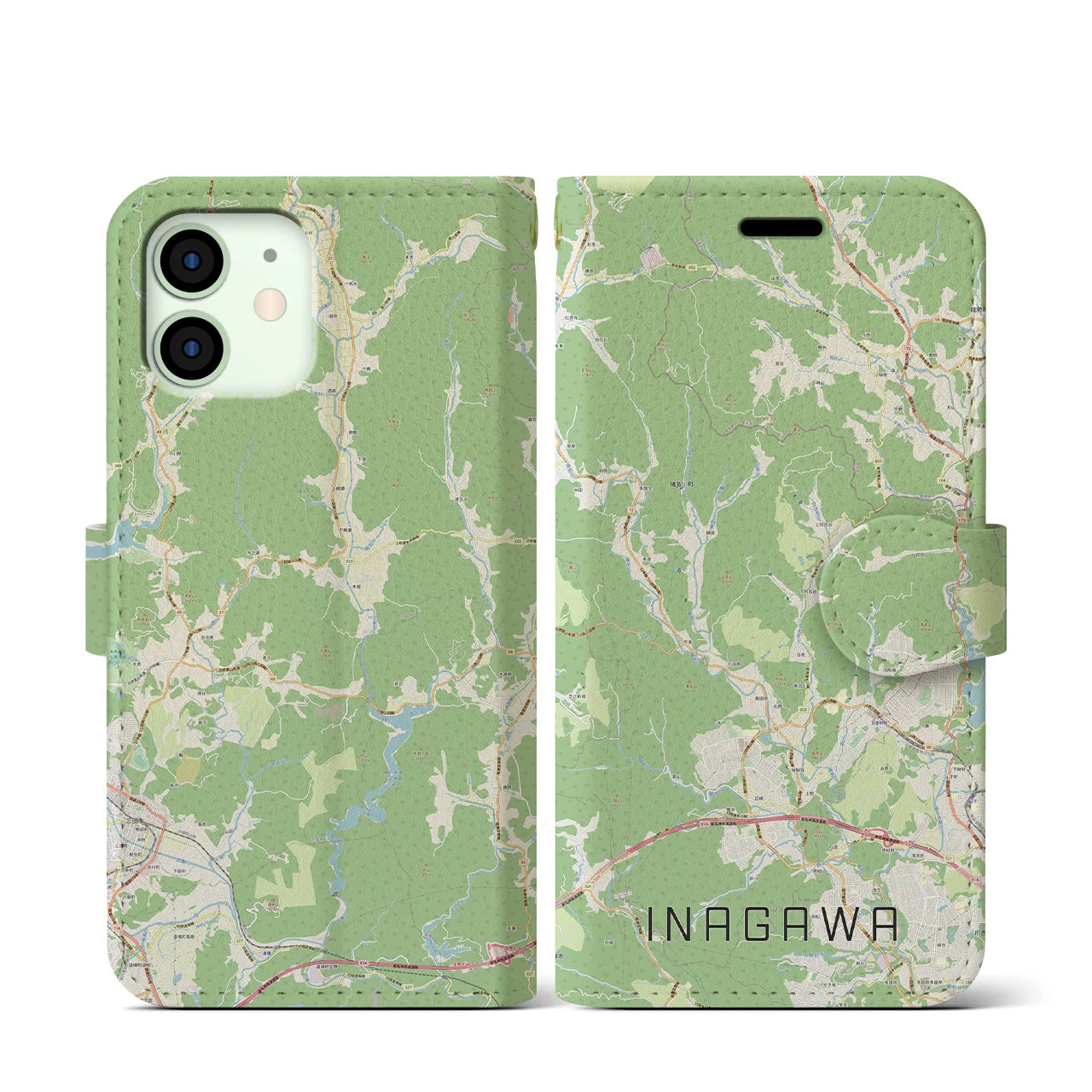 【猪名川(兵庫県)】地図柄iPhoneケース(手帳タイプ)ナチュラル・iPhone 12 mini 用