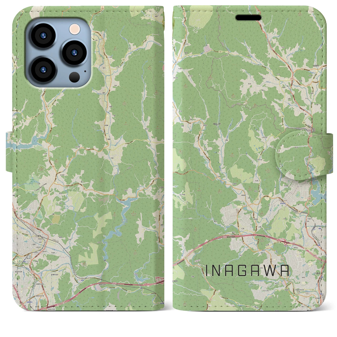 【猪名川(兵庫県)】地図柄iPhoneケース(手帳タイプ)ナチュラル・iPhone 13 Pro Max 用
