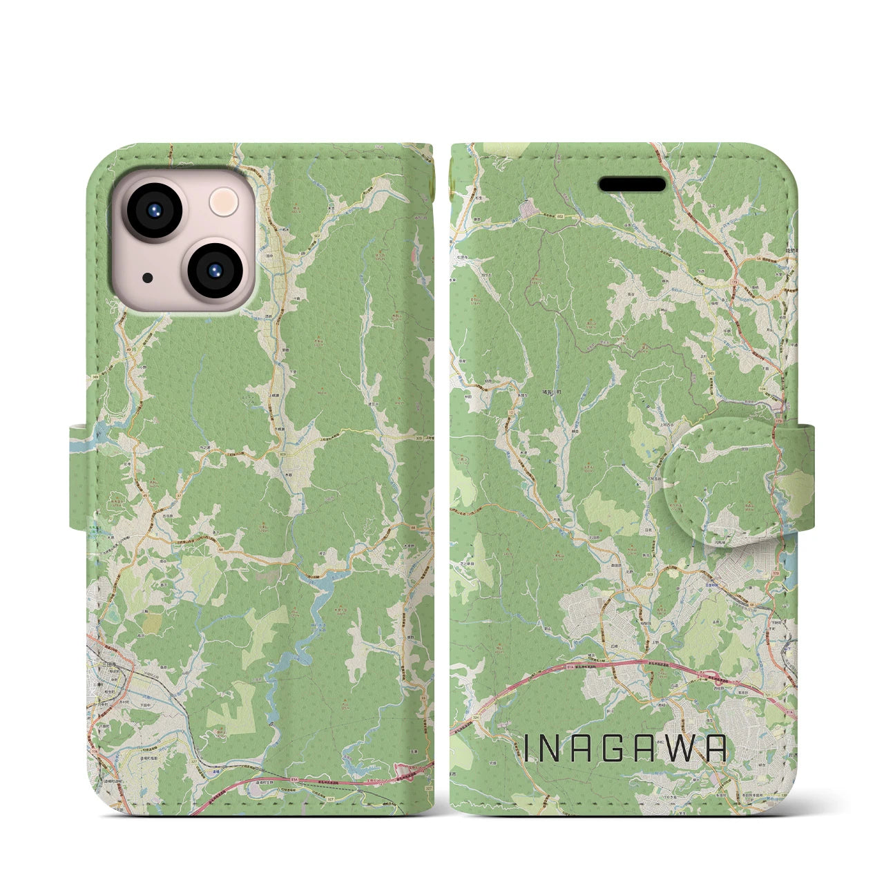 【猪名川(兵庫県)】地図柄iPhoneケース(手帳タイプ)ナチュラル・iPhone 13 mini 用