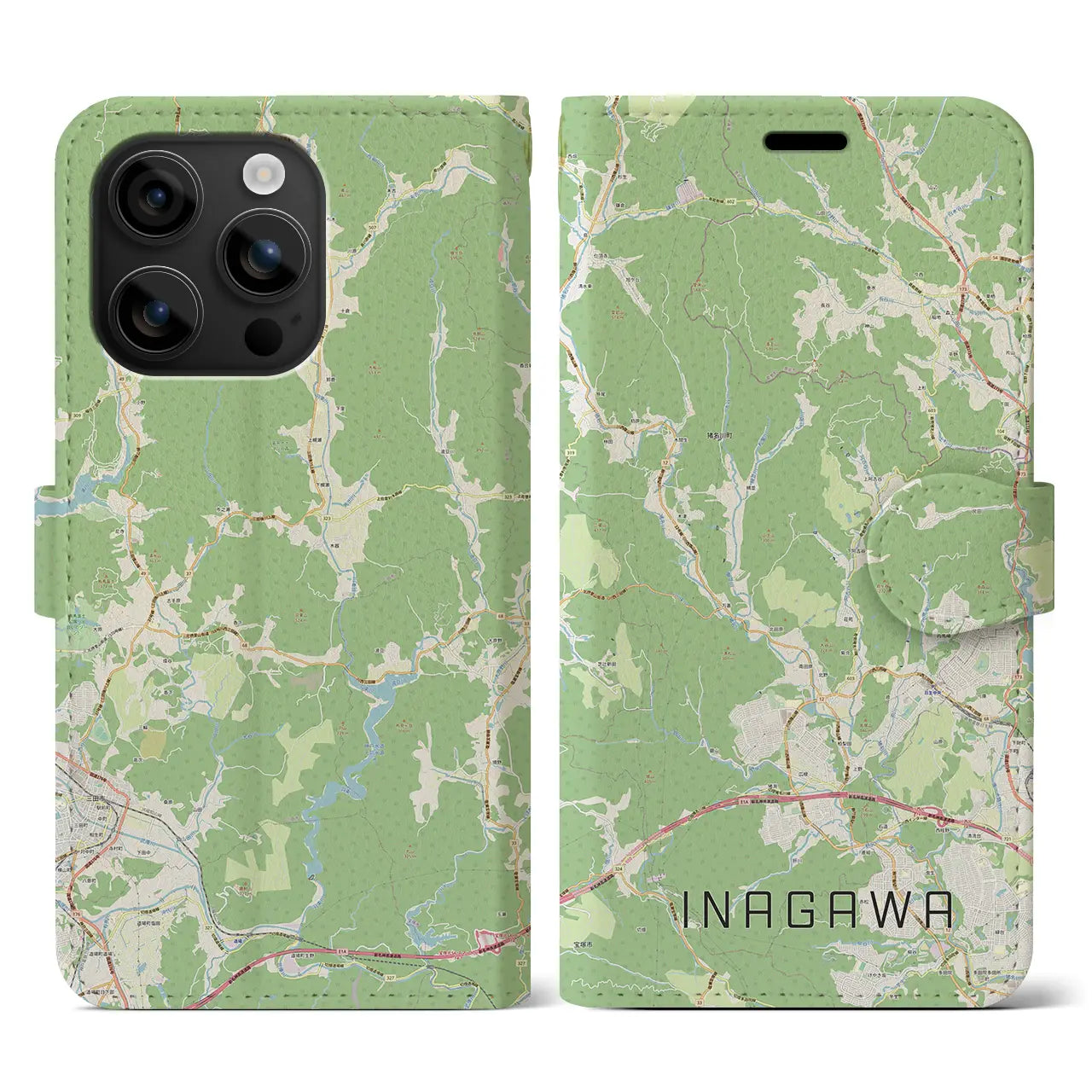 【猪名川(兵庫県)】地図柄iPhoneケース(手帳タイプ)ナチュラル・iPhone 16 用