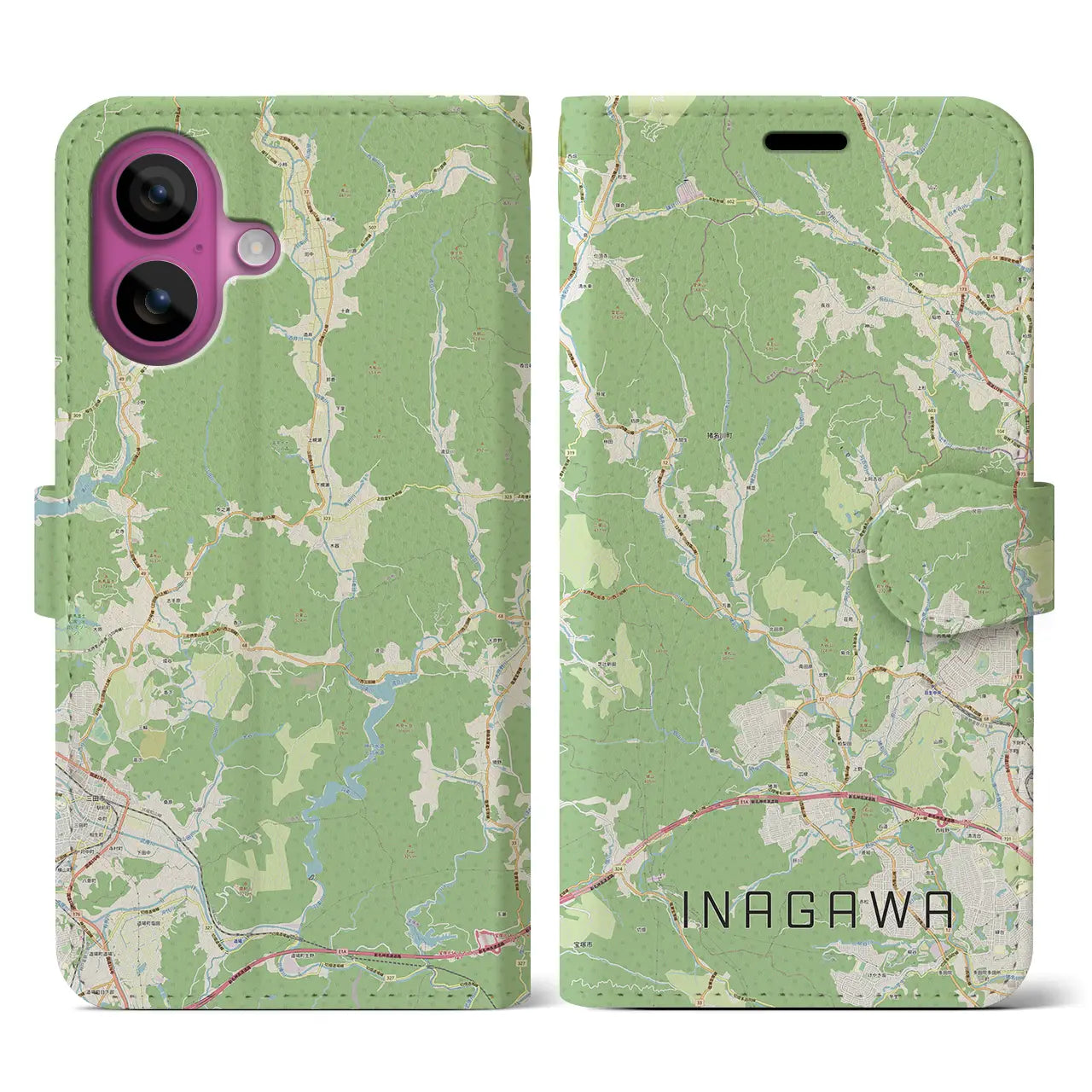 【猪名川(兵庫県)】地図柄iPhoneケース(手帳タイプ)ナチュラル・iPhone 16 Pro 用