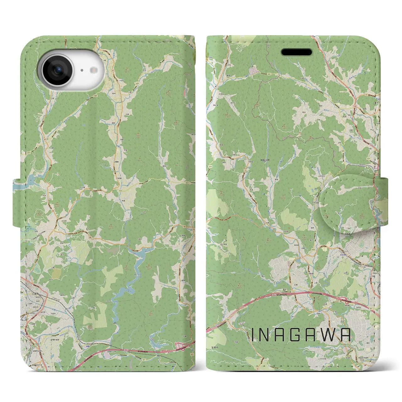 【猪名川(兵庫県)】地図柄iPhoneケース(手帳タイプ)